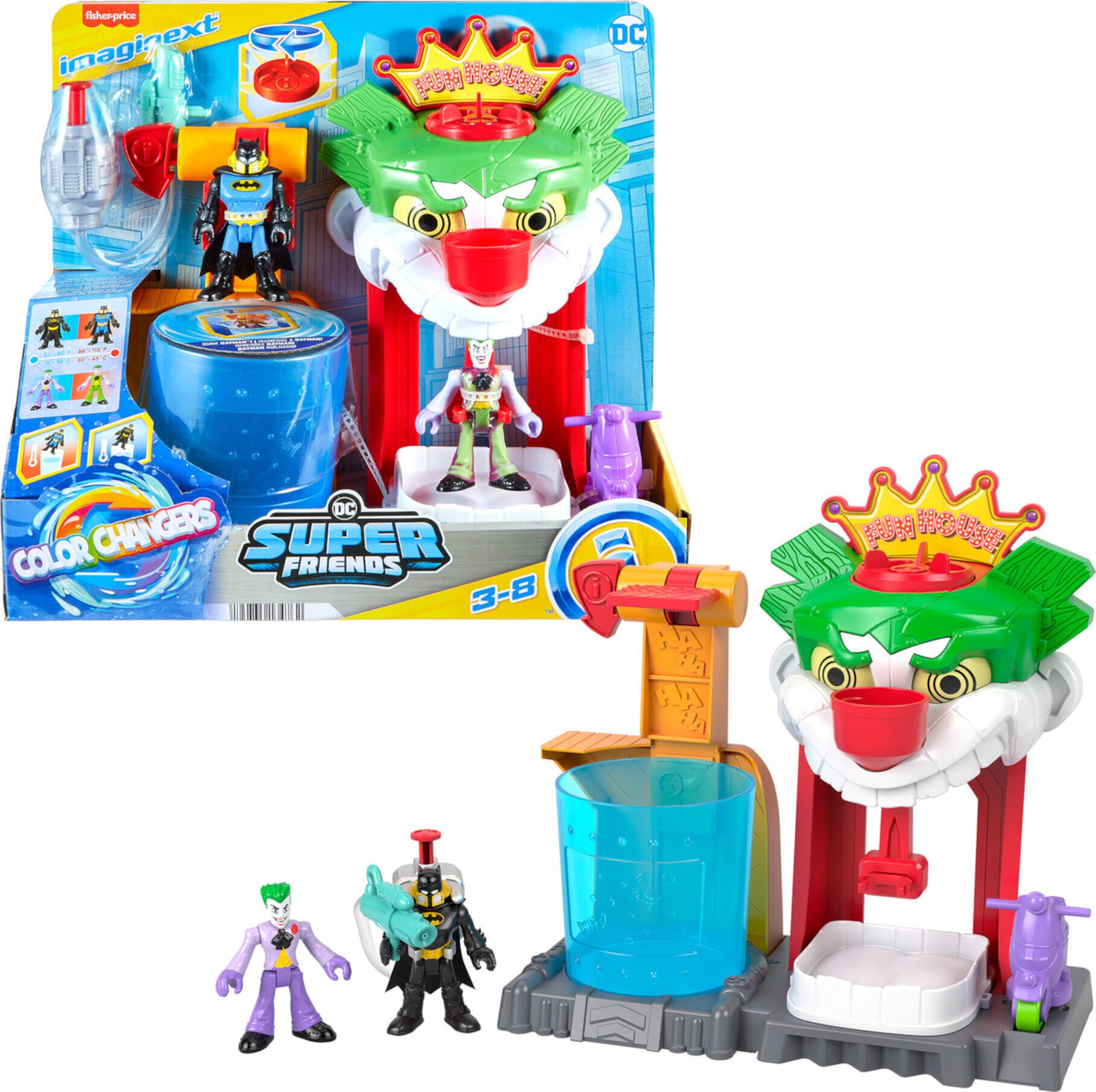 Imaginext DC Super Friends Batman Playset with Color Changing Action, The Joker Funhouse Imaginext