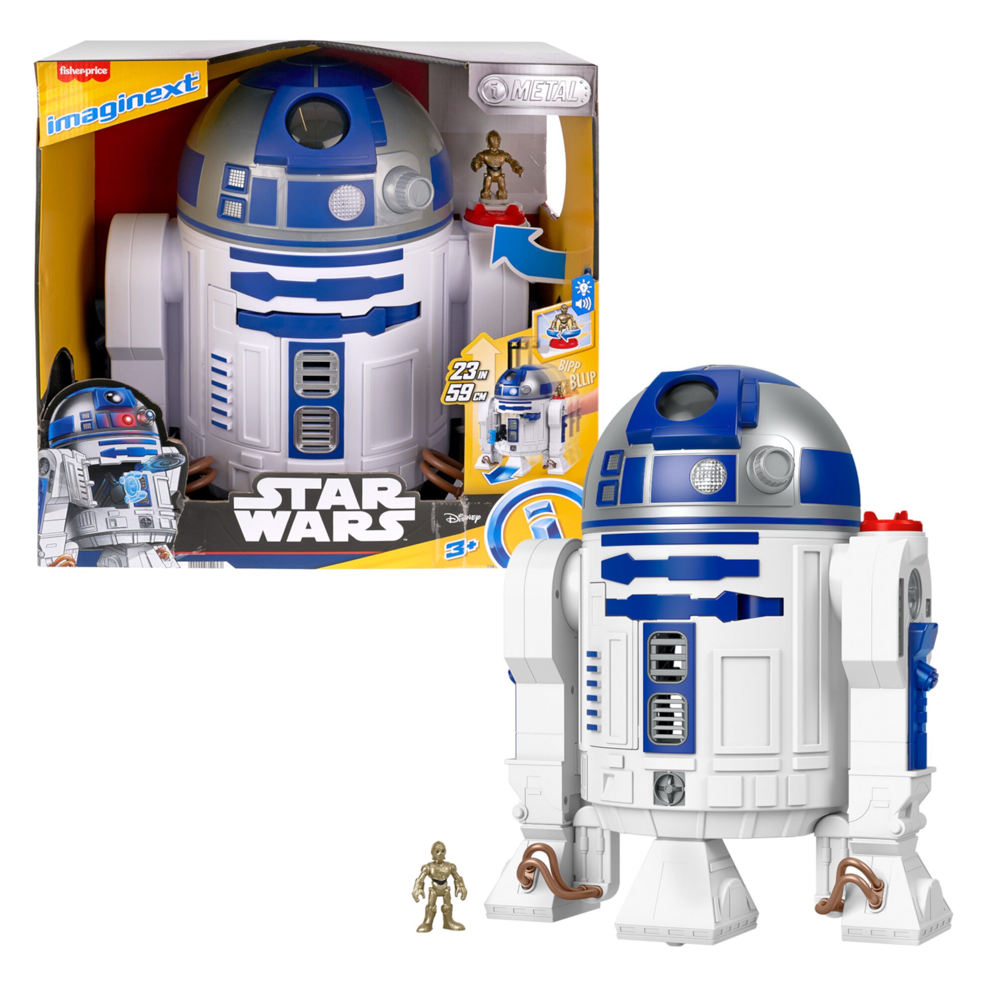 Imaginext STAR WARS R2-D2 Toy with Lights Sounds & C-3PO Diecast Character Key for Kids Imaginext