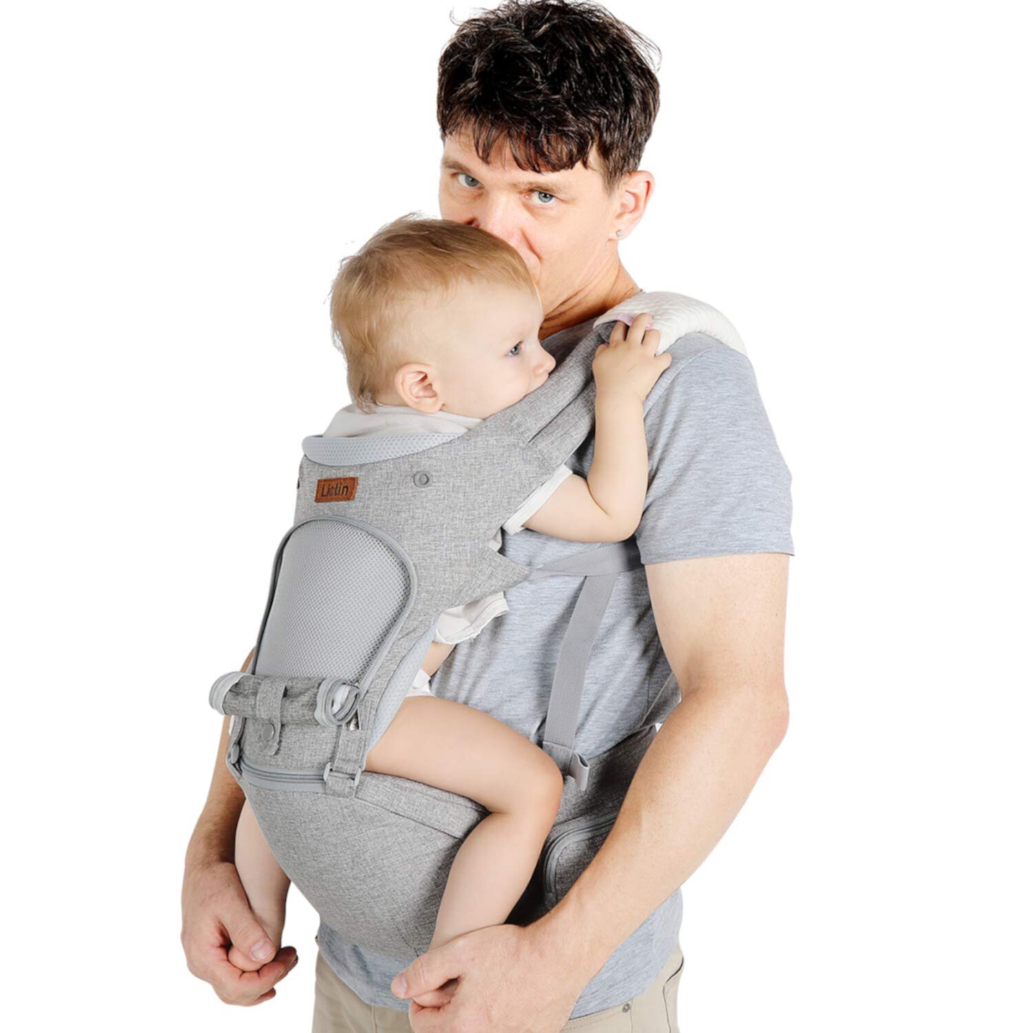 Lictin 6-in-1 Ergonomic Baby Carrier with Removable Seat and Hood, Baby Sling Carrier with 2 Towels and 1 Pacifier Chain, for Newborns and Toddler from 3.5 to 20 kg Lictin