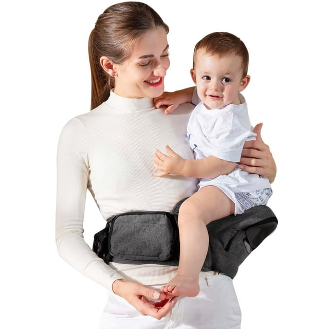 GROWNSY Baby Hip Seat Carrier for Newborns 8-66 lbs,Various Pockets,Adjustable Waistband Grey GROWNSY