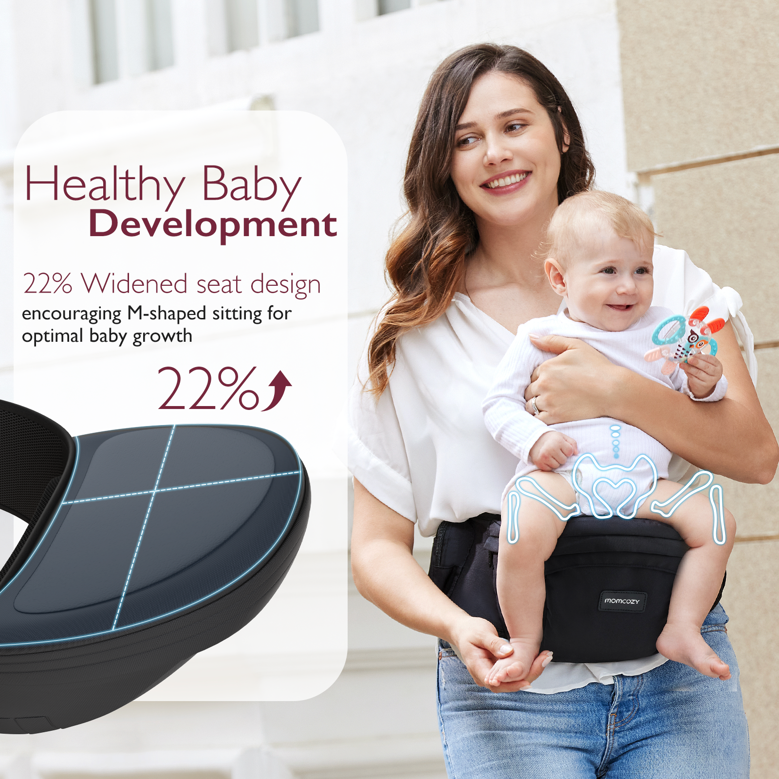 Momcozy Baby Hip Seat Carrier with Adjustable Waistband 3D Belly Protector EVA Massage Board M Size Momcozy