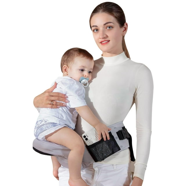 GROWNSY Baby Hip Seat Carrier - Ergonomic, Adjustable & Breathable for Newborns & Toddlers up to 50 lbs, with Multiple Pockets and Extended Waistband-Grey GROWNSY