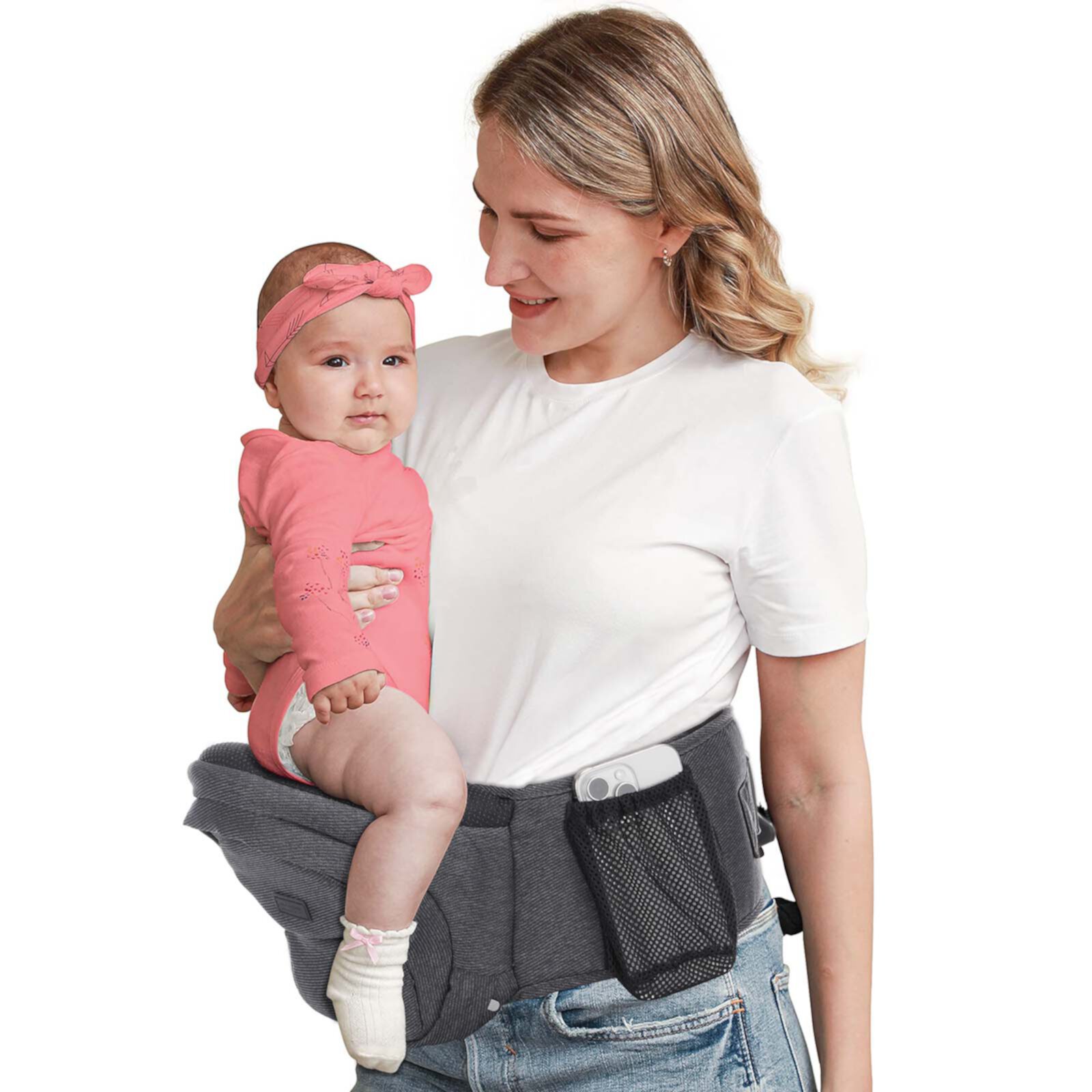 Kisdream Hip Seat Baby Carrier - Adjustable Waistband Toddler Waist Carrier Baby Side Belt Hip Holder | Ergonomic Carrier with Various Pockets Fanny Pack Carrier for Newborns Infants - Dark Gray Kisdream