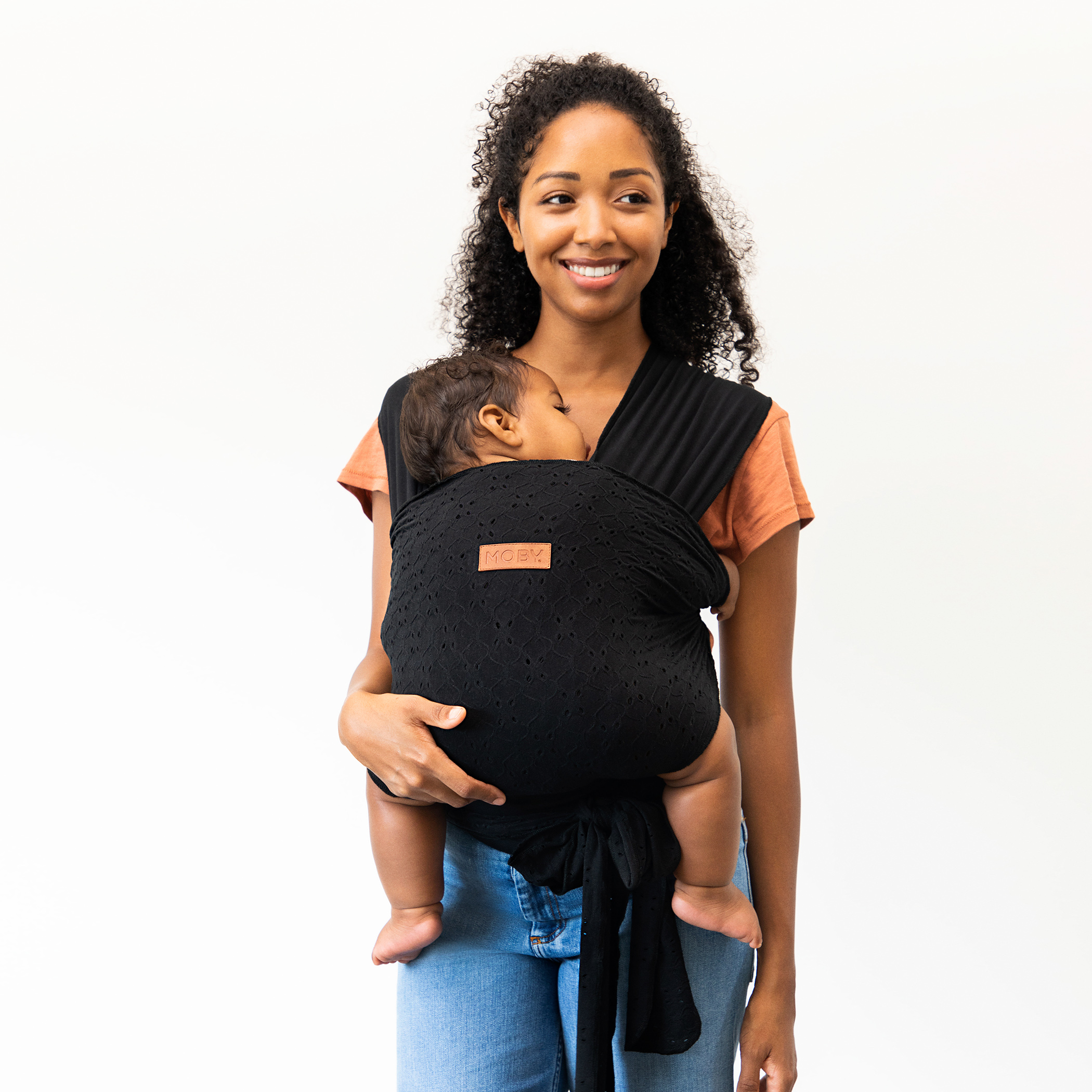 MOBY Easy-Wrap Baby Carrier in Black Eyelet Moby Wrap