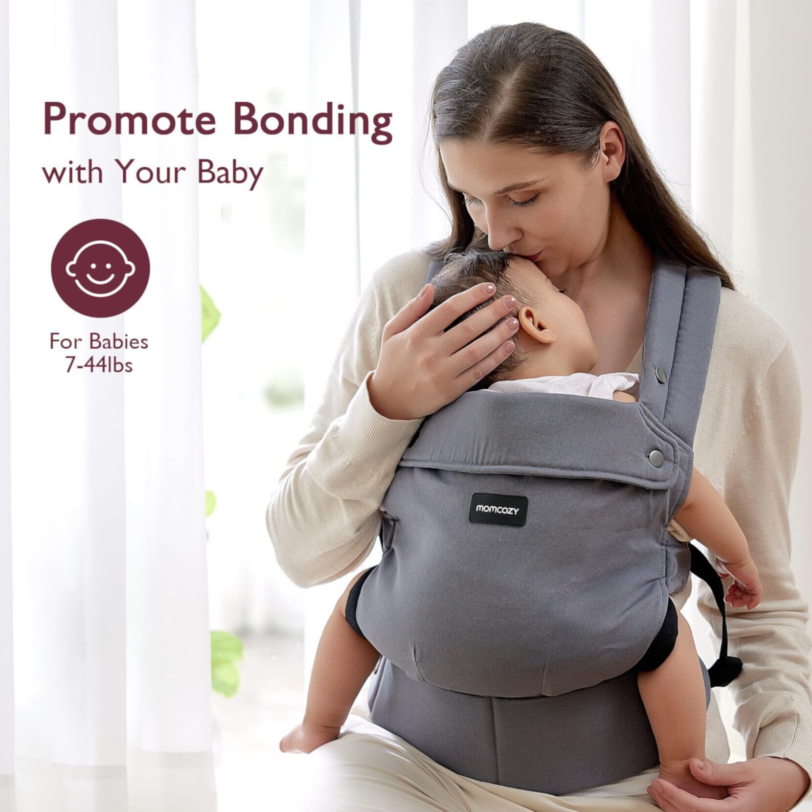 Momcozy Baby Carrier Newborn to Toddler - Ergonomic, Cozy and Lightweight Infant Carrier for 7-44lbs, Effortless to Put On, Ideal for Hands-Free Parenting, Enhanced Lumbar Support Momcozy