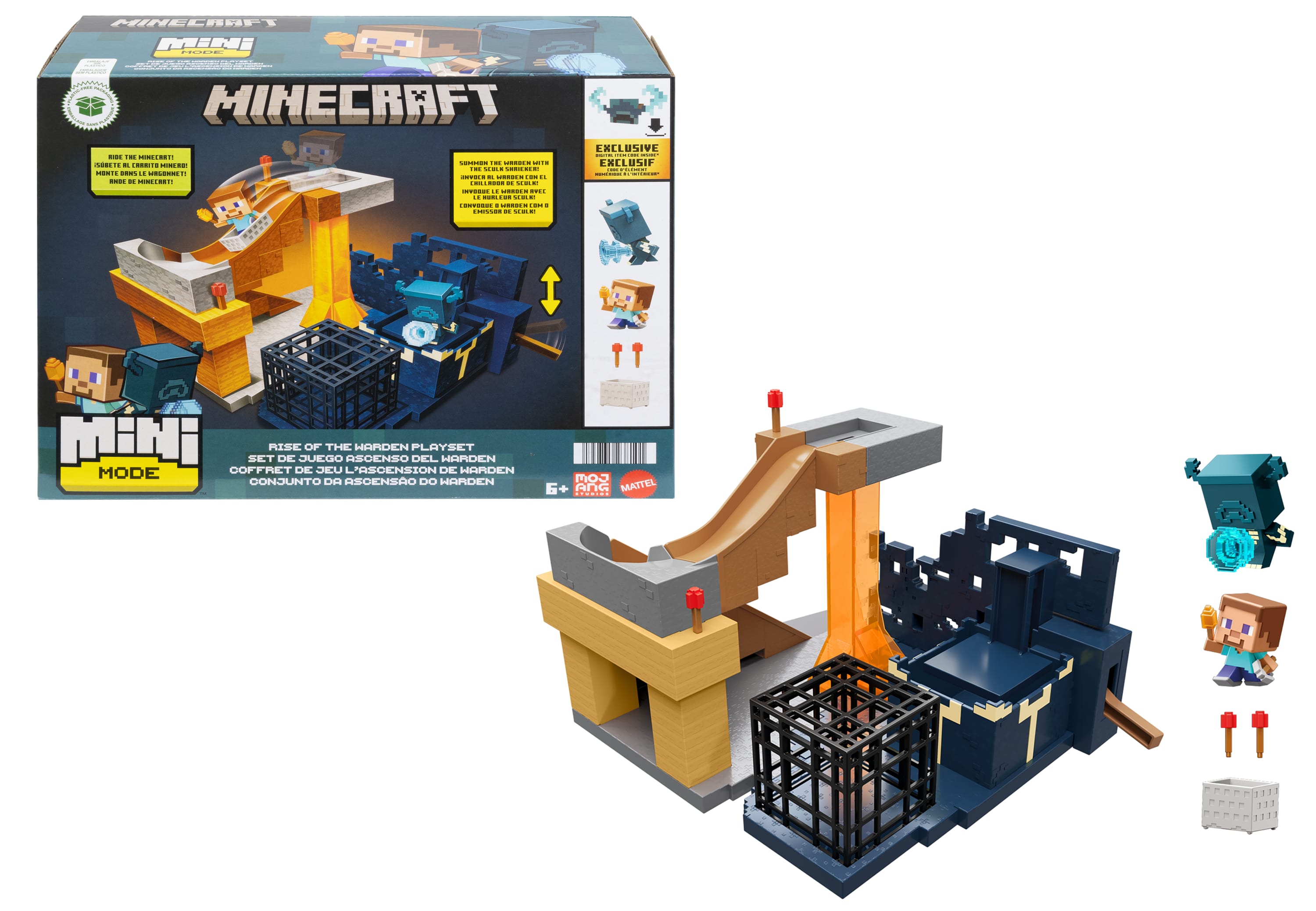 Minecraft Mini Mode Rise of the Warden Playset, 2 Minis, Steve & Warden Figures & DLC Code Minecraft