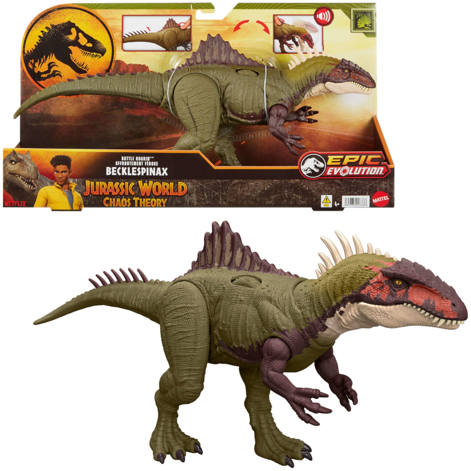 Jurassic World Chaos Theory Battle Roarin’ Becklespinax Dinosaur Action Figure Toy, Rampage Strike Jurassic World