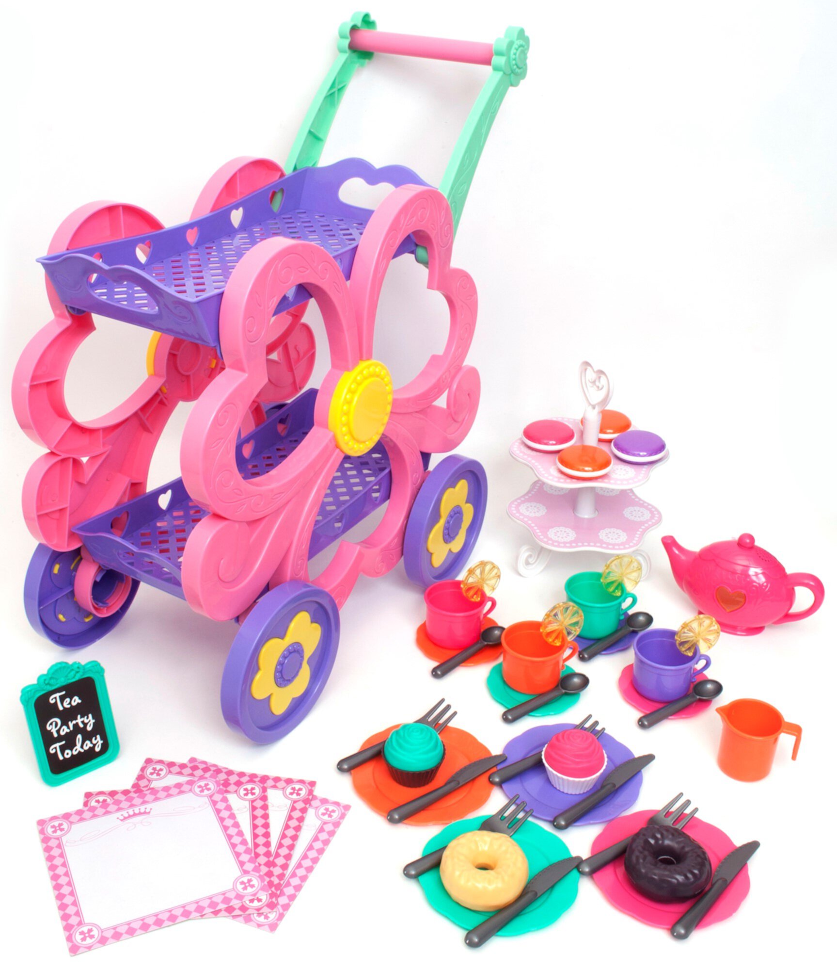 Kid Connection Flower Tea Cart Play Set, 45 Pieces, Toddler Toys Kid Connection