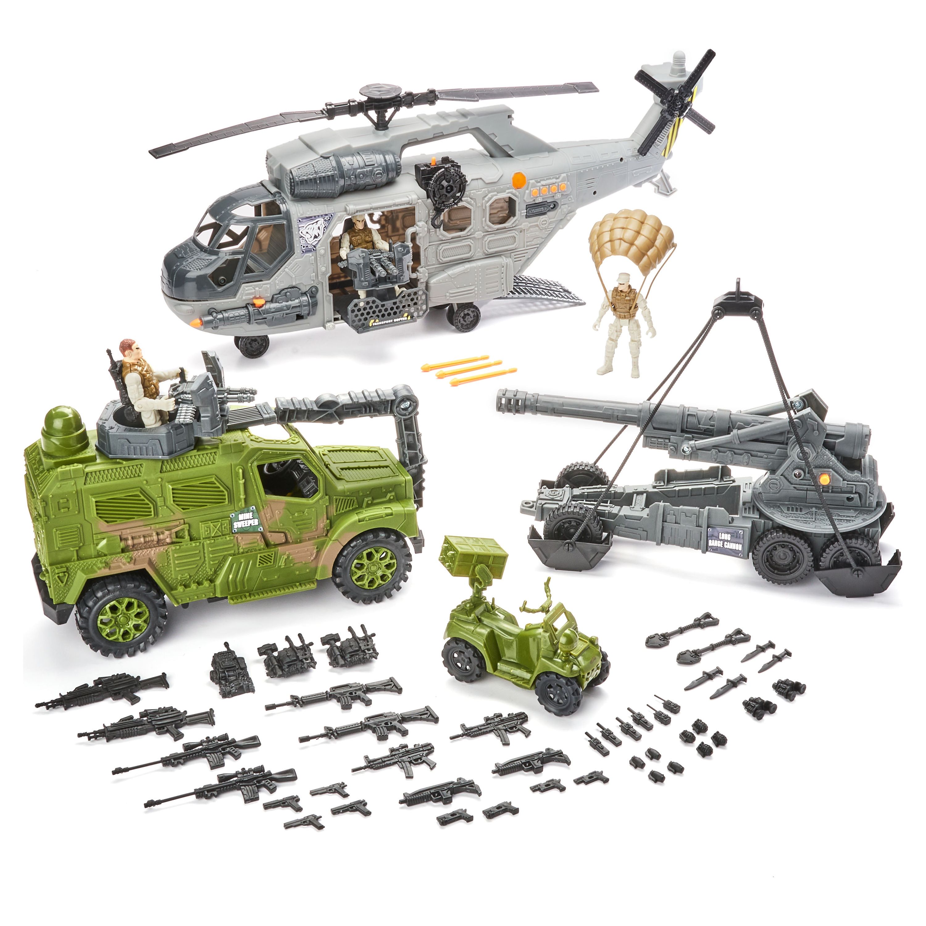 Kid Connection Giant Copter Military Play Set with Lights & Sounds, 57 Pieces, Toddler Toys Kid Connection