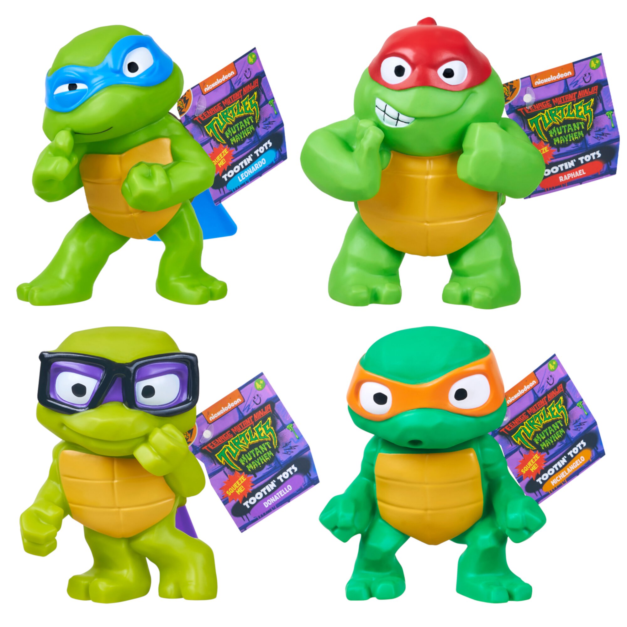 TMNT Tootin' Tot Turtles Soft Bundle includes one of each of the Teenage Mutant Ninja Turtles Teenage Mutant Ninja Turtles