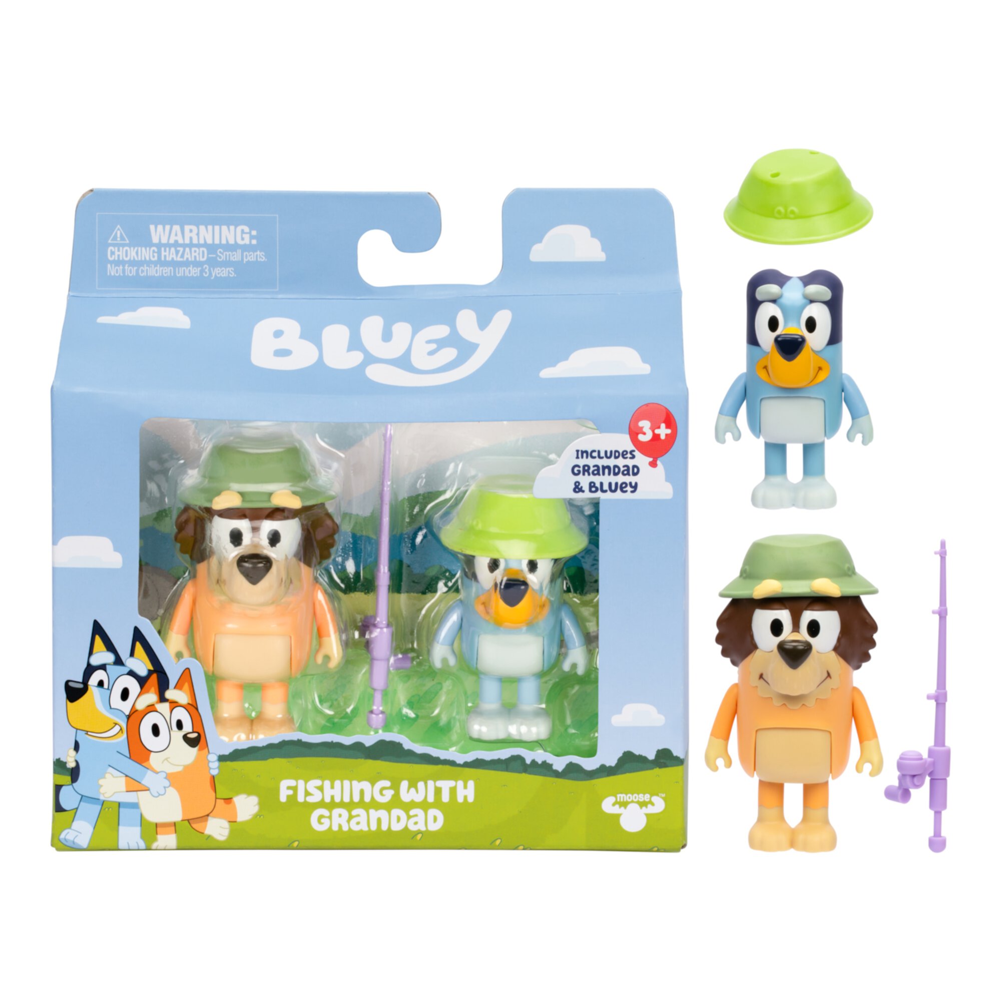 Bluey Fishing with Grandad Figure 2 Pack , 2.5 Inch Figures with Accessories, Ages 3+, Toddler Toys Bluey