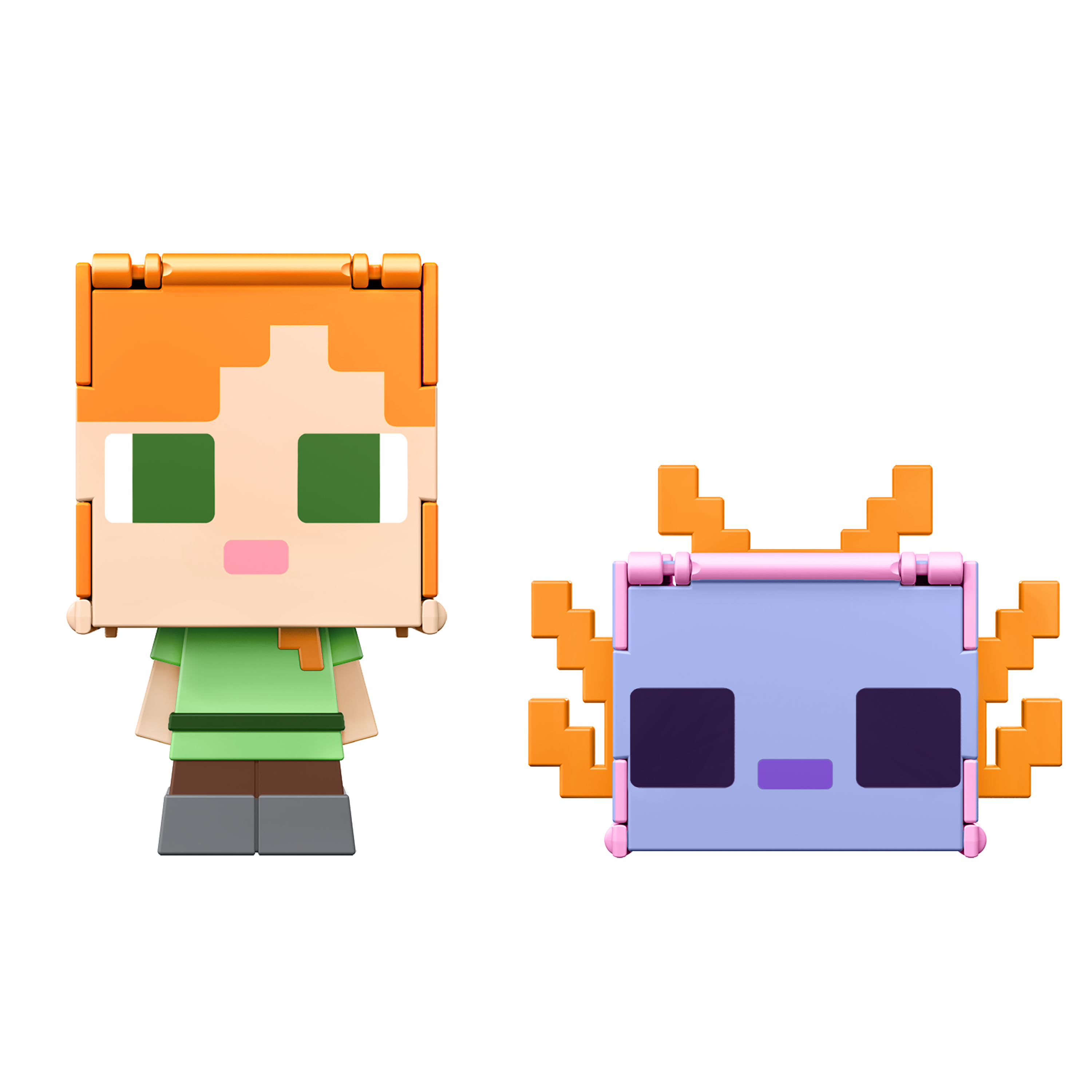 Minecraft Flippin’ Figs Alex & Axolotl Figures 2-Pack, 2-in-1 Fidget Play & Pixelated Design Minecraft