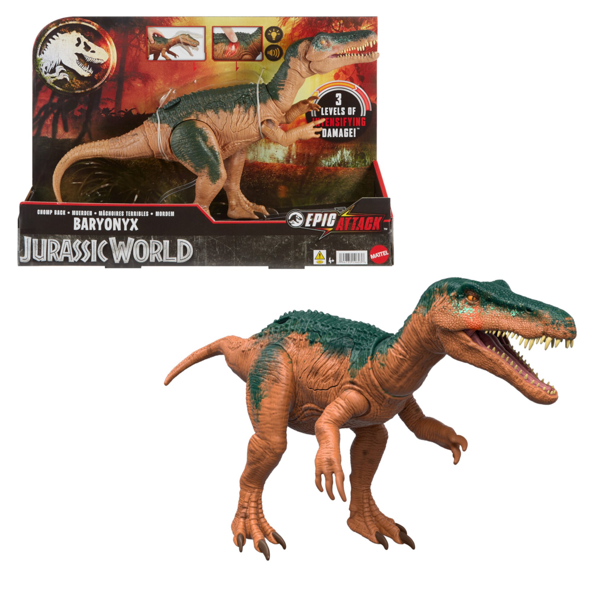 Jurassic World Epic Attack Baryonyx Dinosaur Toy Figure, Double Damage, Lights & Sounds Jurassic World