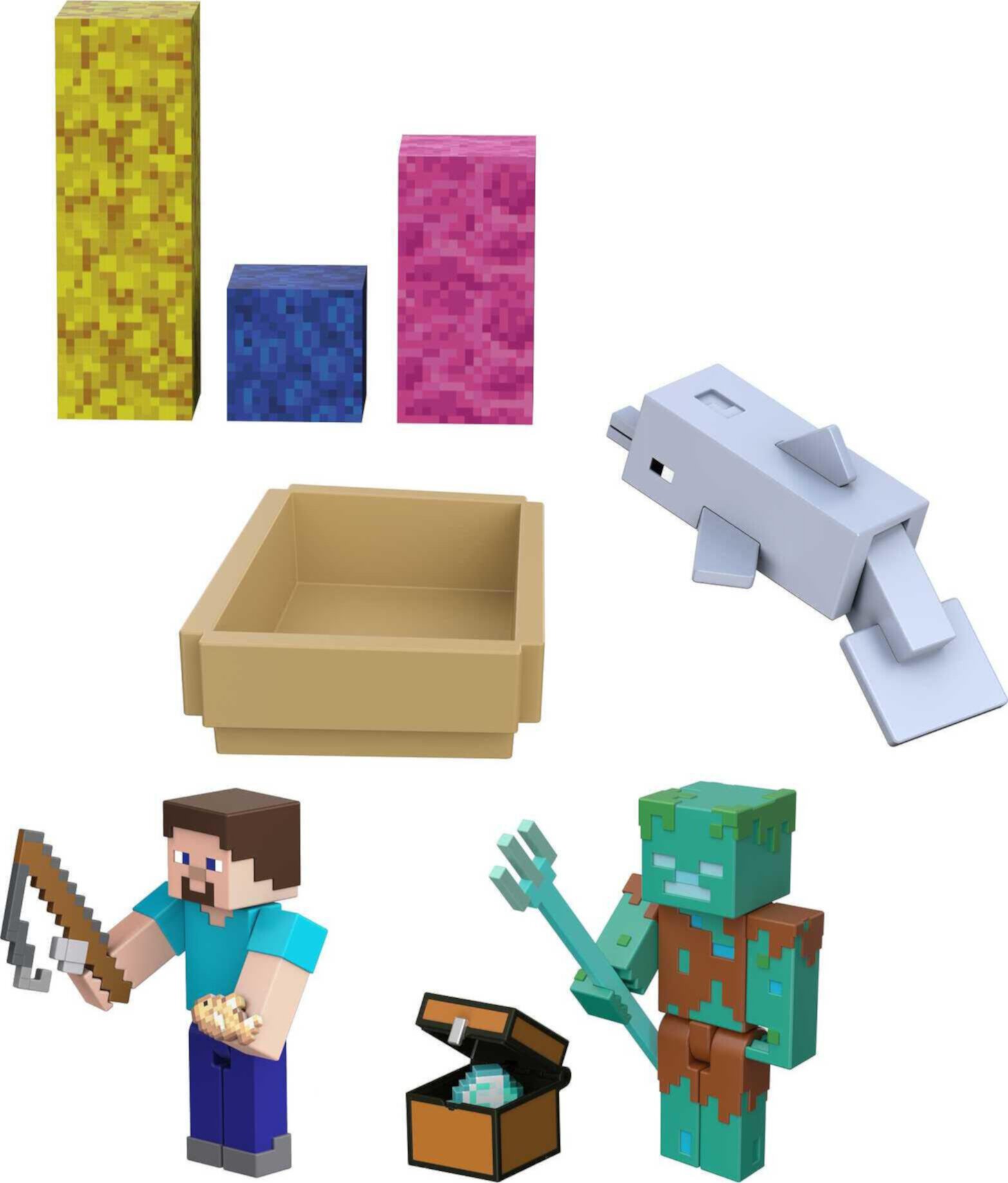 Minecraft Dolphin's Treasure Adventure Pack with 3 Action Figures & Accessories, 3.25-in Scale Minecraft