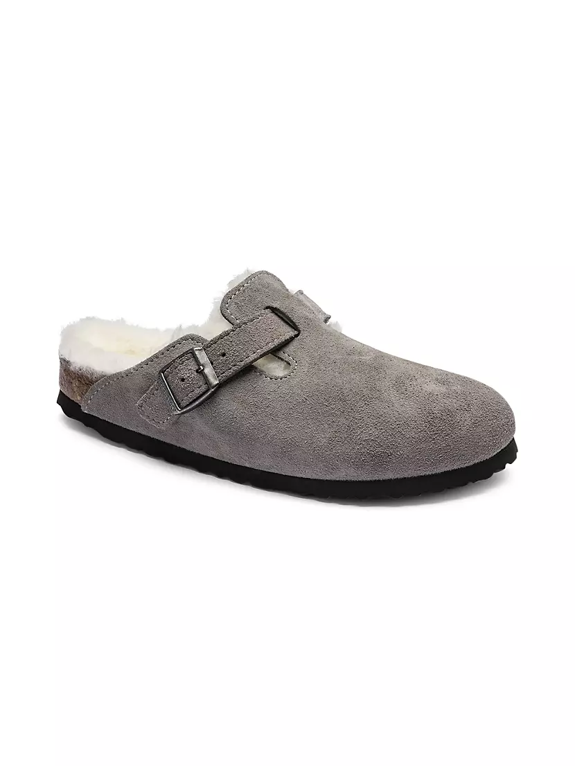 Унисекс сабо Birkenstock Boston из замши с подкладкой из овчины и пряжкой Birkenstock