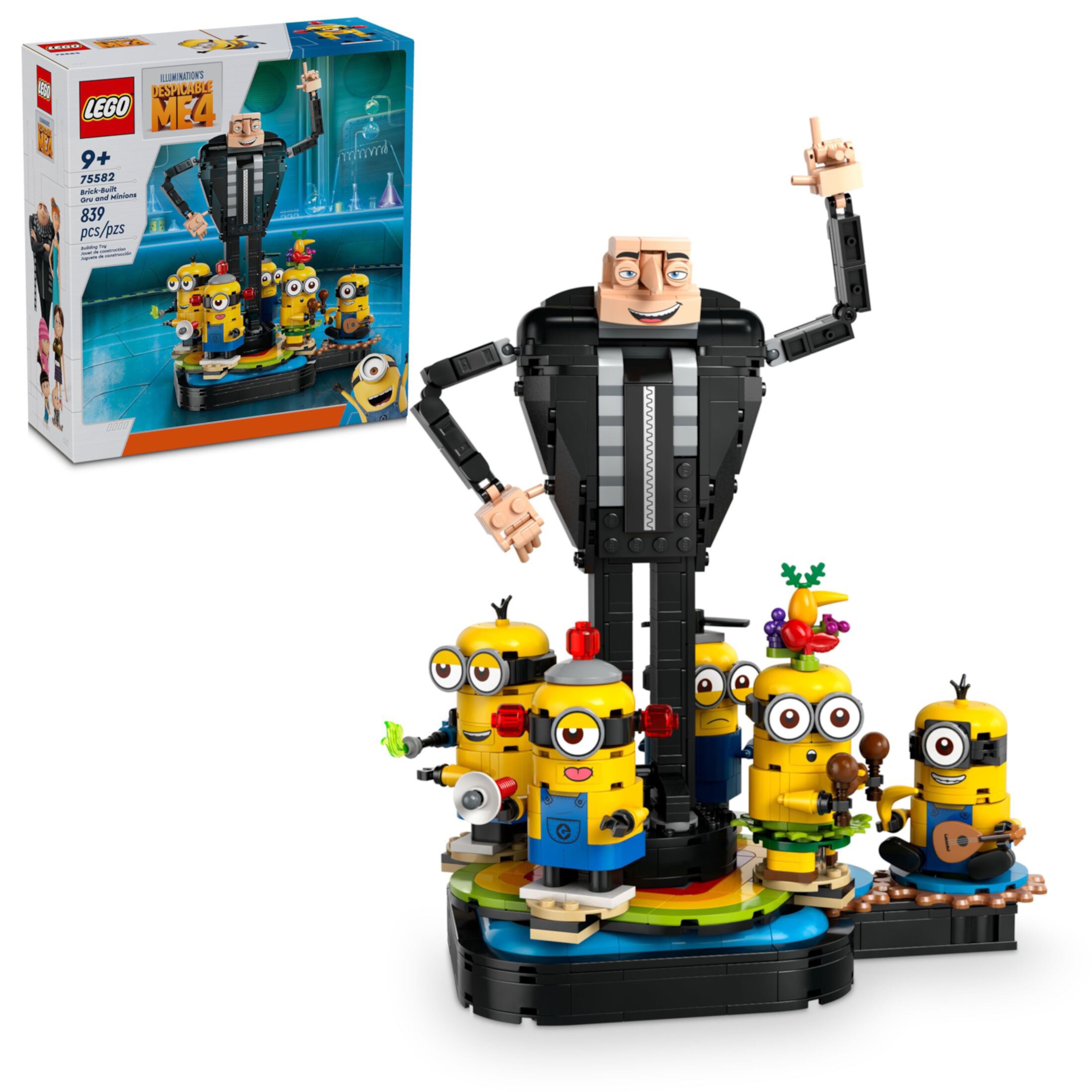 LEGO Despicable Me 4 Brick-Built Gru and Minions Figure, Buildable Minions Toy for Kids, Dancing Despicable Me Toy Figures Playset, Play-and-Display Minions Birthday Gift for Boys and Girls, 75582 Lego