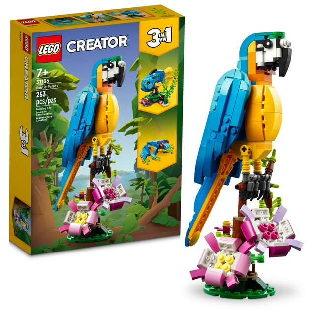 LEGO Creator 3 in 1 Exotic Parrot to Frog to Fish Animal Figures Building Toy, Creative Toys for Kids Ages 7 and Up, 31136 Lego