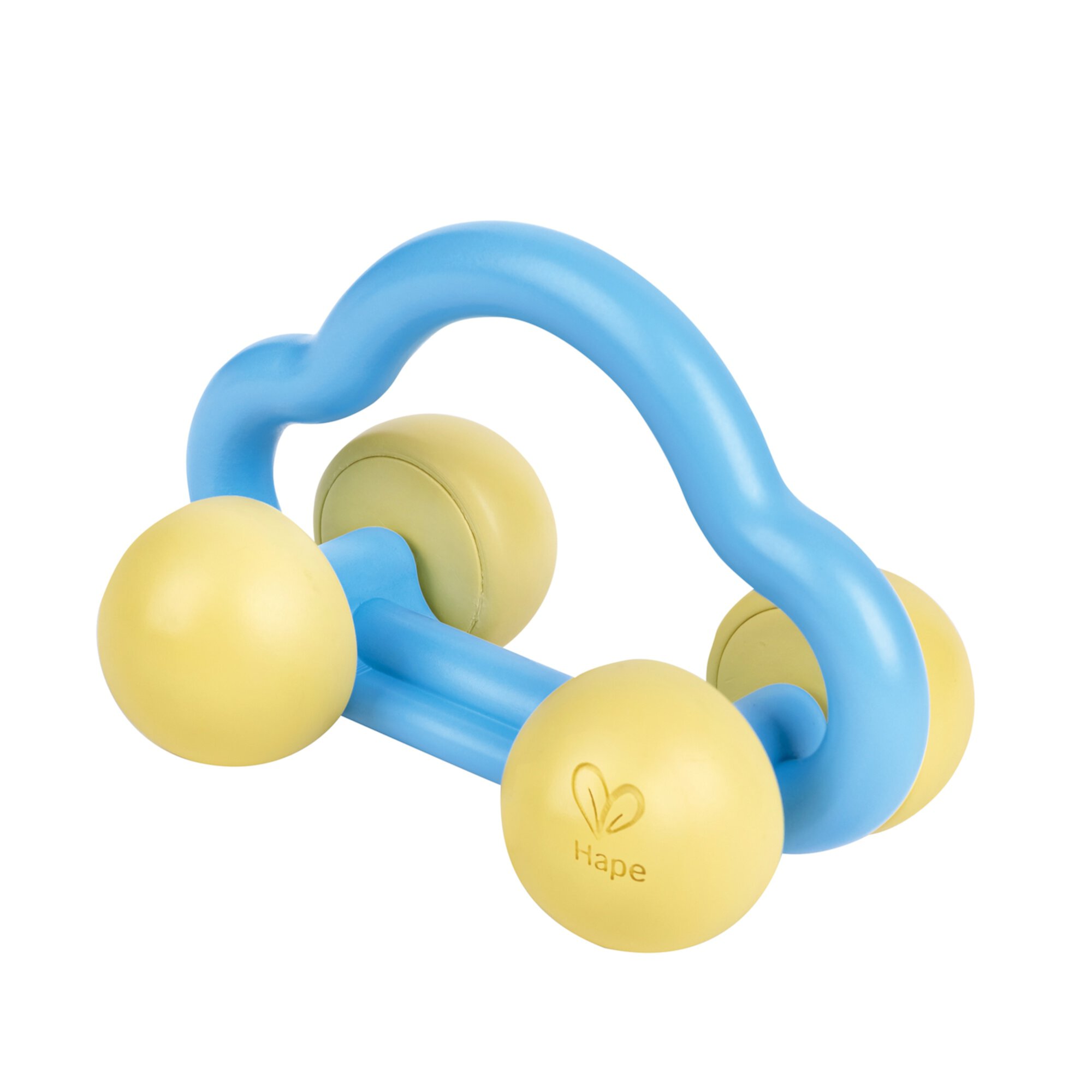 Hape: Rattle & Roll Toy Car - Blue & Yellow, Soft Touch Sensory Play Toy, Beads In The Wheels, Safe Rice Material, Infant, Baby, Toddler Ages 0mo+ Hape