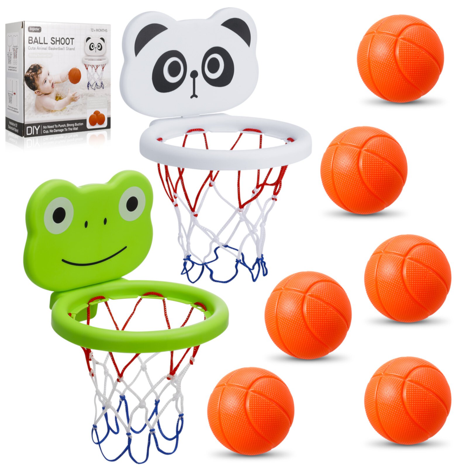 sixwipe 2 Pack Bathtub Basketball Hoop for Kids Toddlers - Bath Toys Shower Toys for Kids Ages 4-8, Suction Cup Basketball Hoop & 6 No Hole Balls Set for Boys Girls, Mold Free No Mold Bath Toys Sixwipe