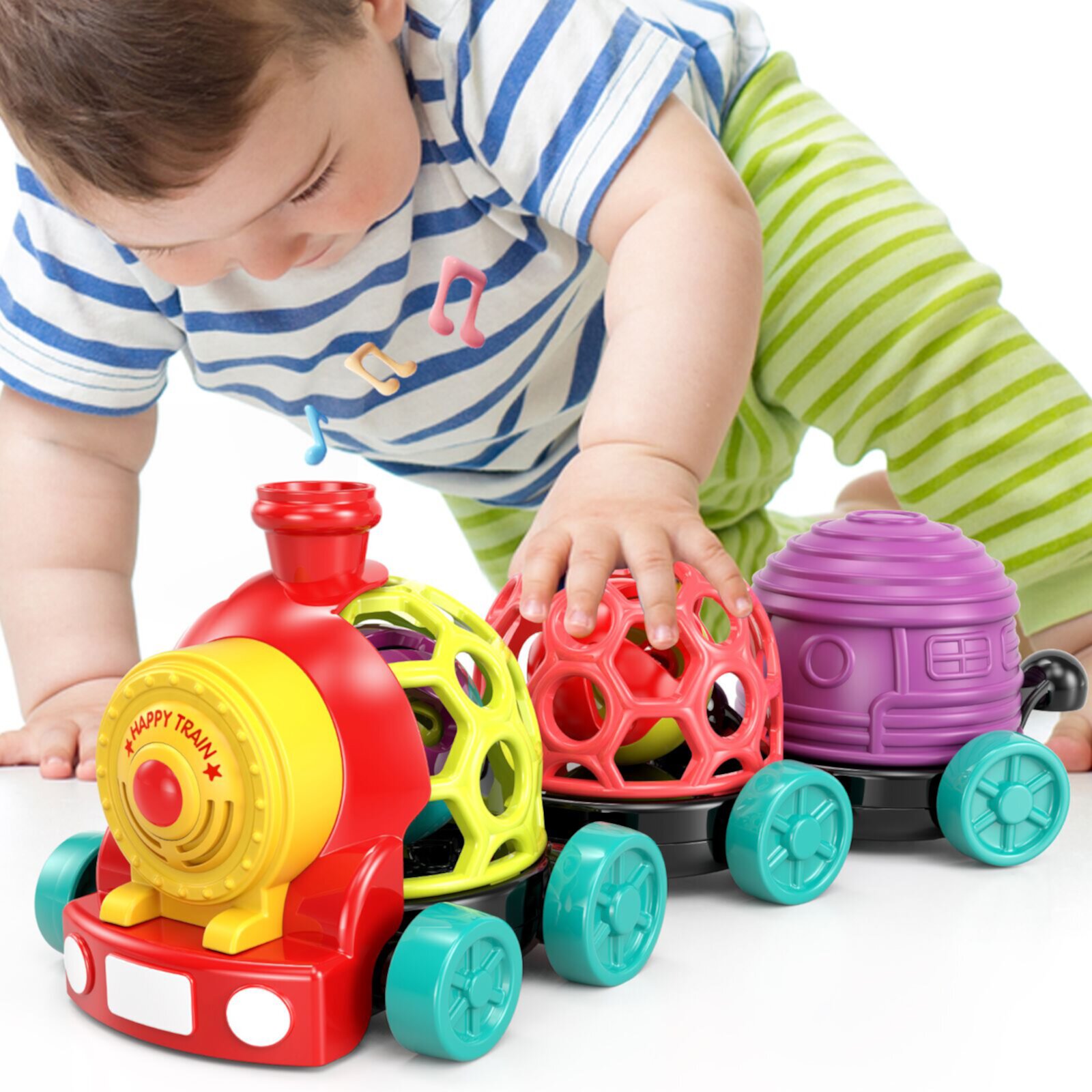 MOONTOY Baby Car Toys & Stroller Toys with Music, Baby Rattles 0-6 Months, Infant Toy Train 3-18 Months, Birthday Gifts for Newborn Boys Girls 0 3 6 9 12 18 Months 1 Year Old MOONTOY