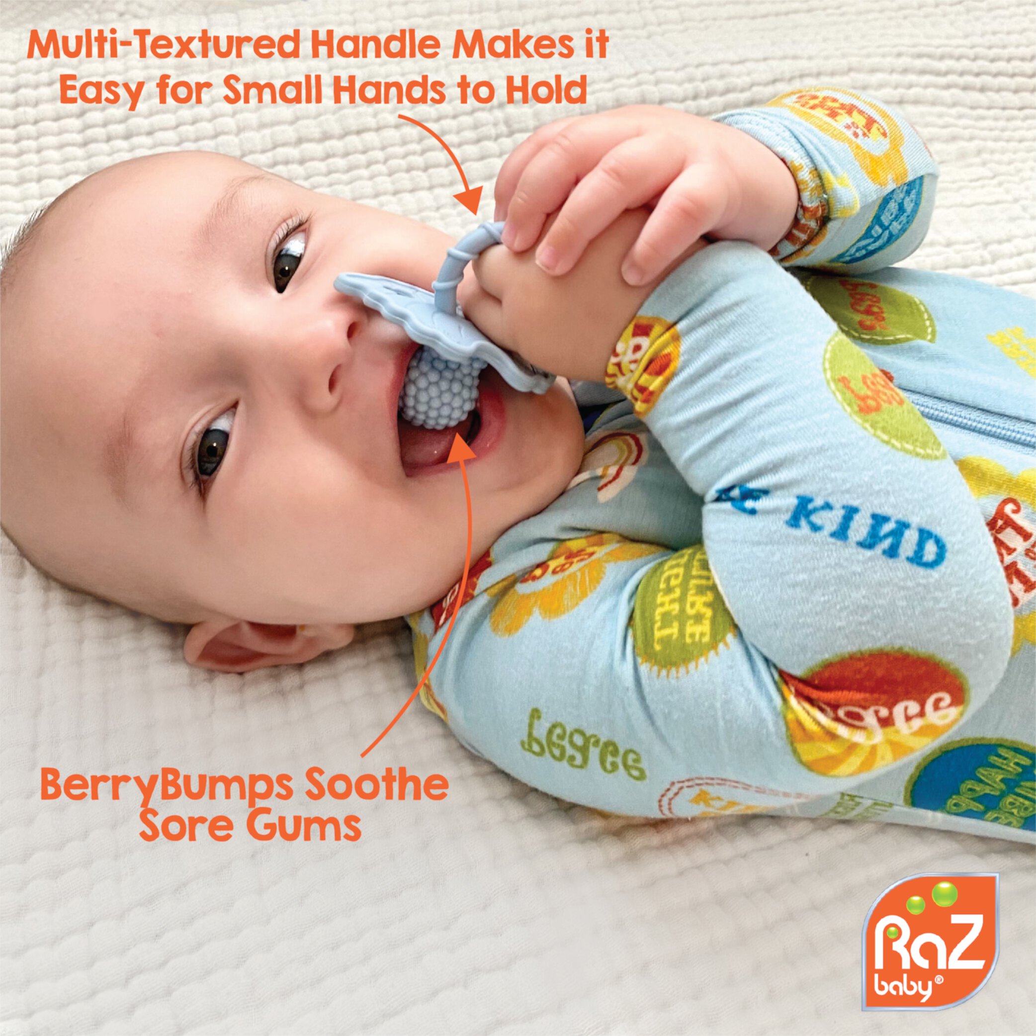 RaZbaby RaZberry Teether Tpy (2 Pack) - Soft Silicone, BPA Free, Easy-to-Hold - Red/Blue / For Baby 3m+ RAZBaby