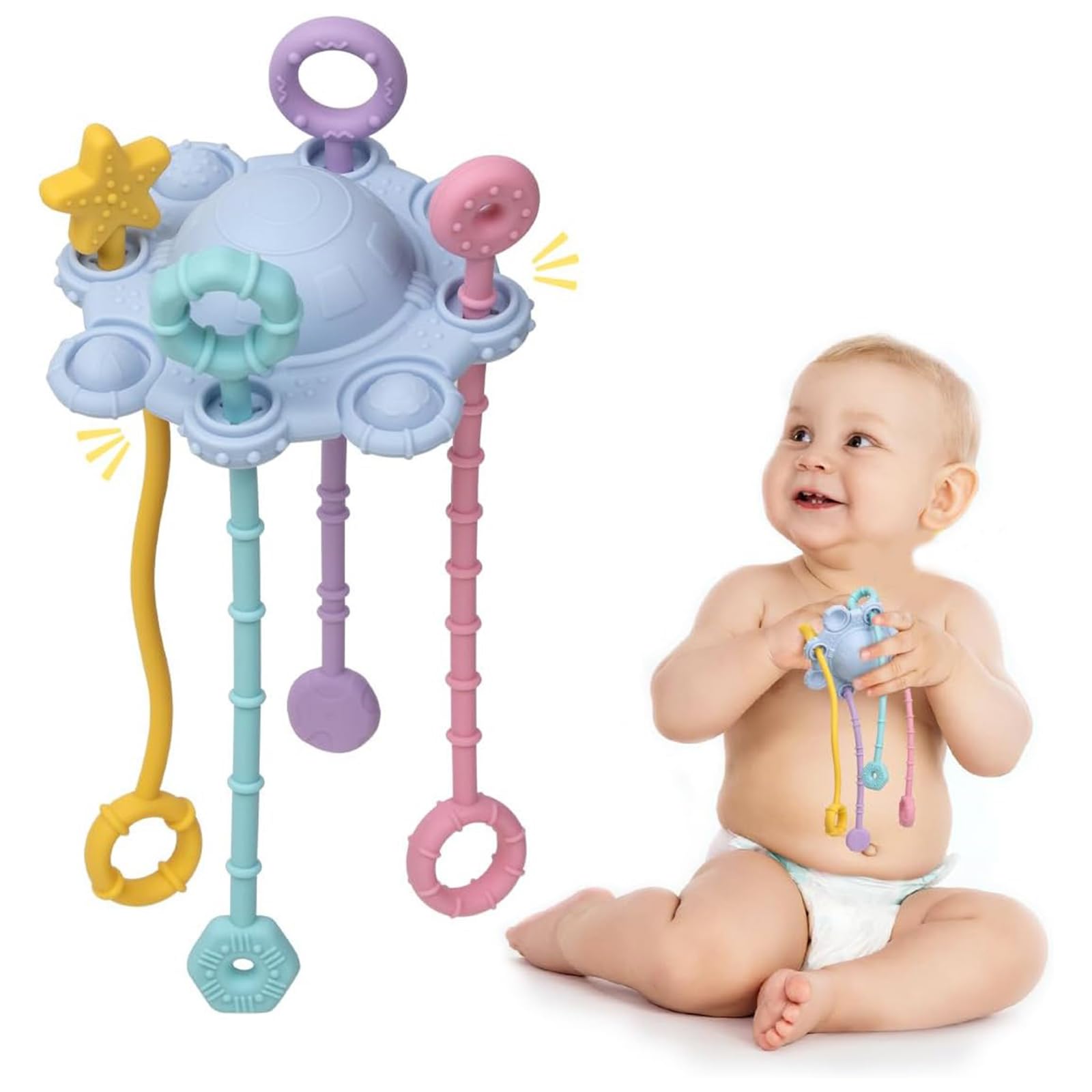 Pearoft Montesorri Toys for Baby Toddler 1 2 3 Year Old: Shaped Pull String Toys for Baby Boys Girls Travel Toys for Babies Fine Motor Skills Toys Gift UFO-Shaped Activity Toy 6 Months 18 Months Pearoft