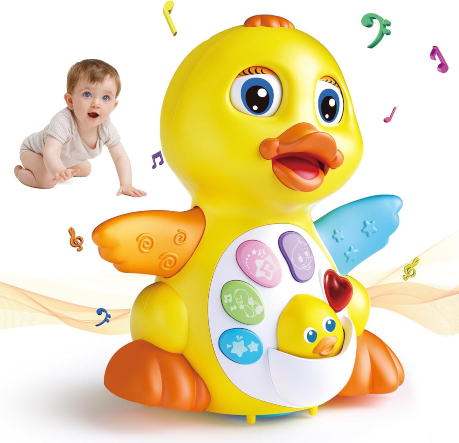 MOONTOY Baby Toys 6 to 12 Months, Musical Duck Crawling Baby Toys for 12-18 Months, Tummy Time Toys, Early Learning Educational Birthday Toy for Infant Toddler Boy Girl 7 8 9 10 11 month 1-2 Year Old Visit the MOONTOY Store