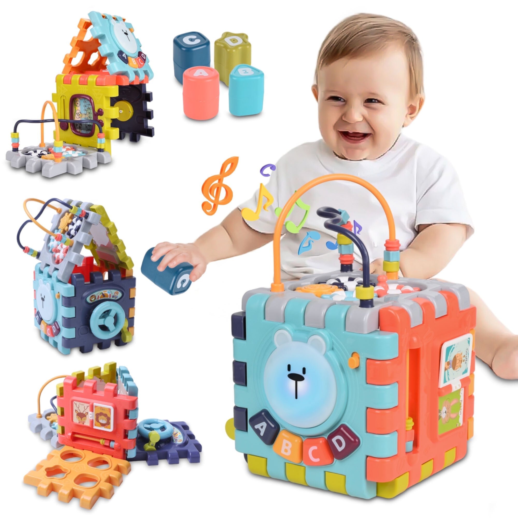 Wisairt Baby Activity Cube with Music, 6 in 1 Learning Toys for Toddlers, Montessori Preschool Educational Toys Birthday Party Gifts for Infants Kids Boys Girls 6-36 Months (Multi-Color) Wisairt