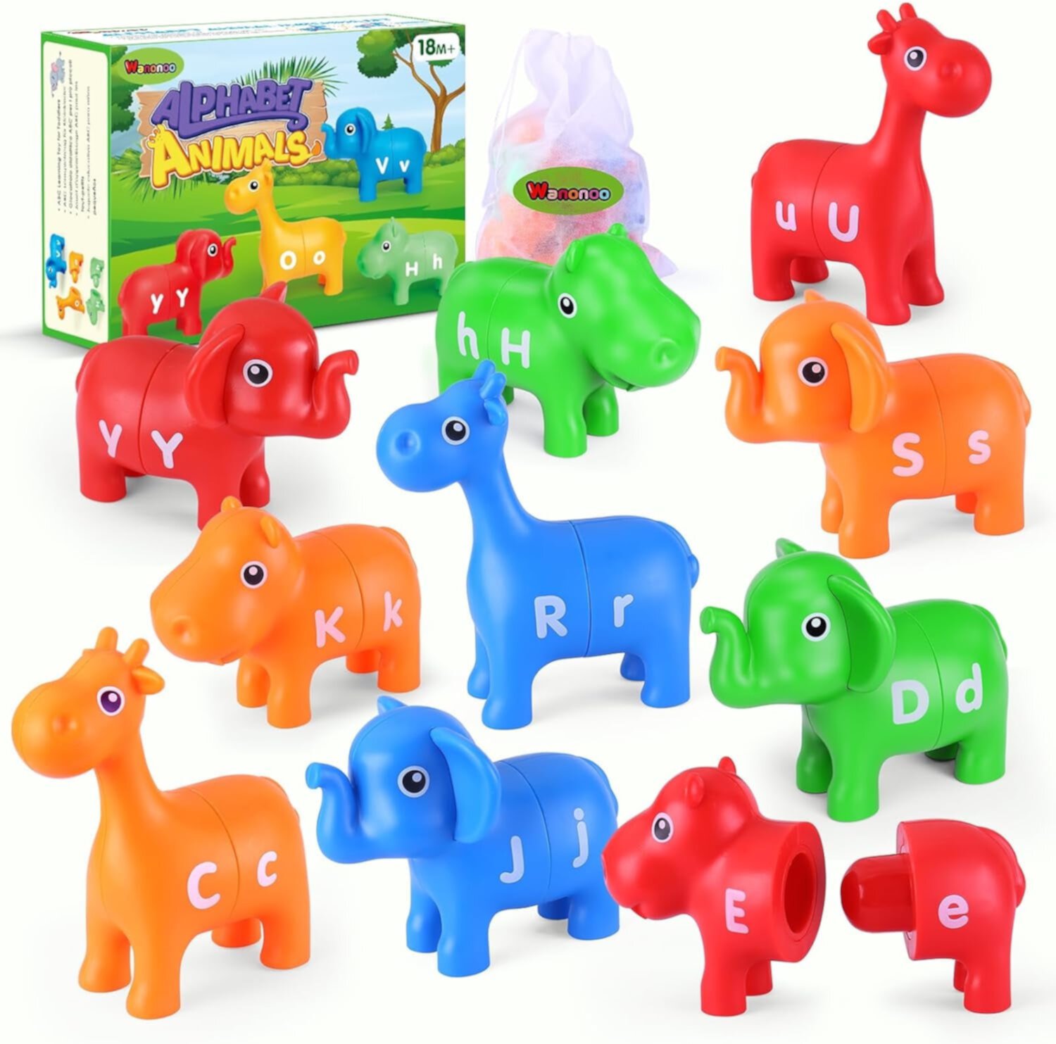 Wanonoo 26PCS Animal Matching Letters Toy, ABC Alphabet Learning, Preschool Educational Toy, Color Shape Recoginition, Montessori Toys for 2 3 4 Years Boys Girls Gift Wanonoo