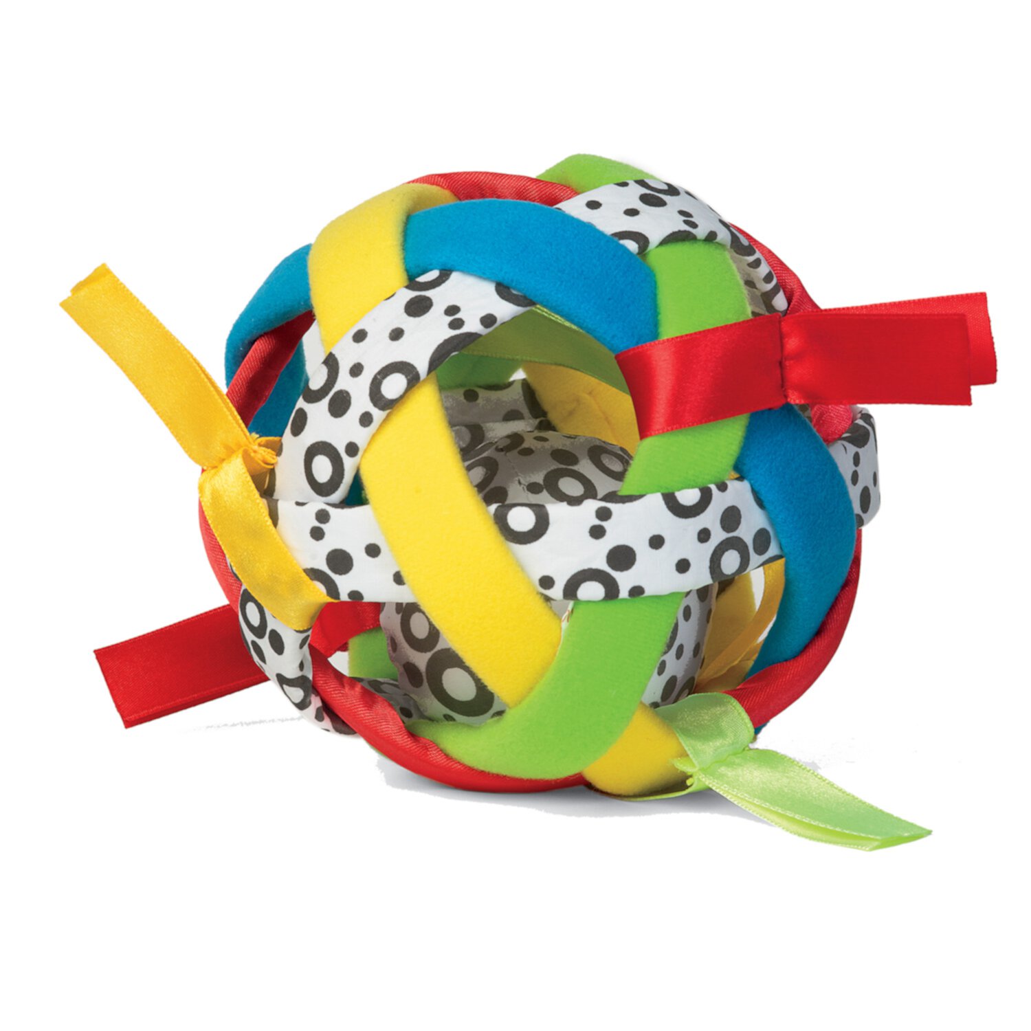 Manhattan Toy Bababall Tactile Sensory Multicolored Fabric Covered Rattle with Satin Ribbons Manhattan Toy