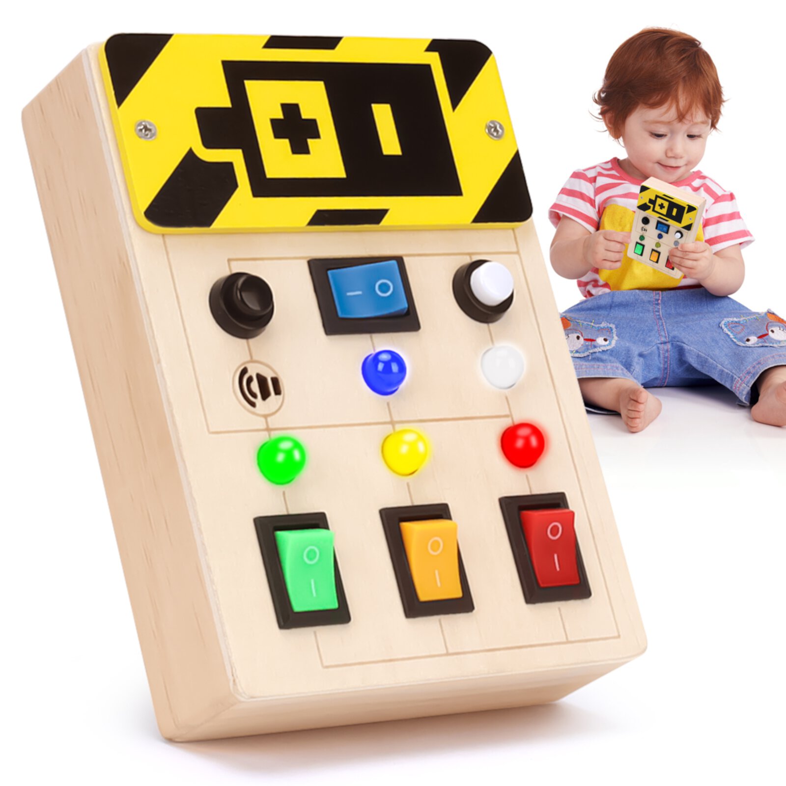 Montessori  Busy Board for 3 4 5 6 Year Old Kid Baby Wooden Busy Board with LED Light switches, Sensory Toys Light Switch Toys Travel Toys for 1+ Year Old Baby and Toddler Pearoft