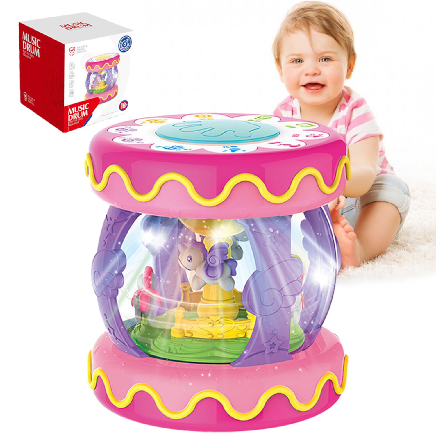 Sytle-Carry Baby Toys 6 to 12 Months, Musical Learning Infant Toys 12-18 Months, Baby Rotating Light Up Toys for Toddlers 1 2 3+ Years Old Boys Girls Sytle-Carry