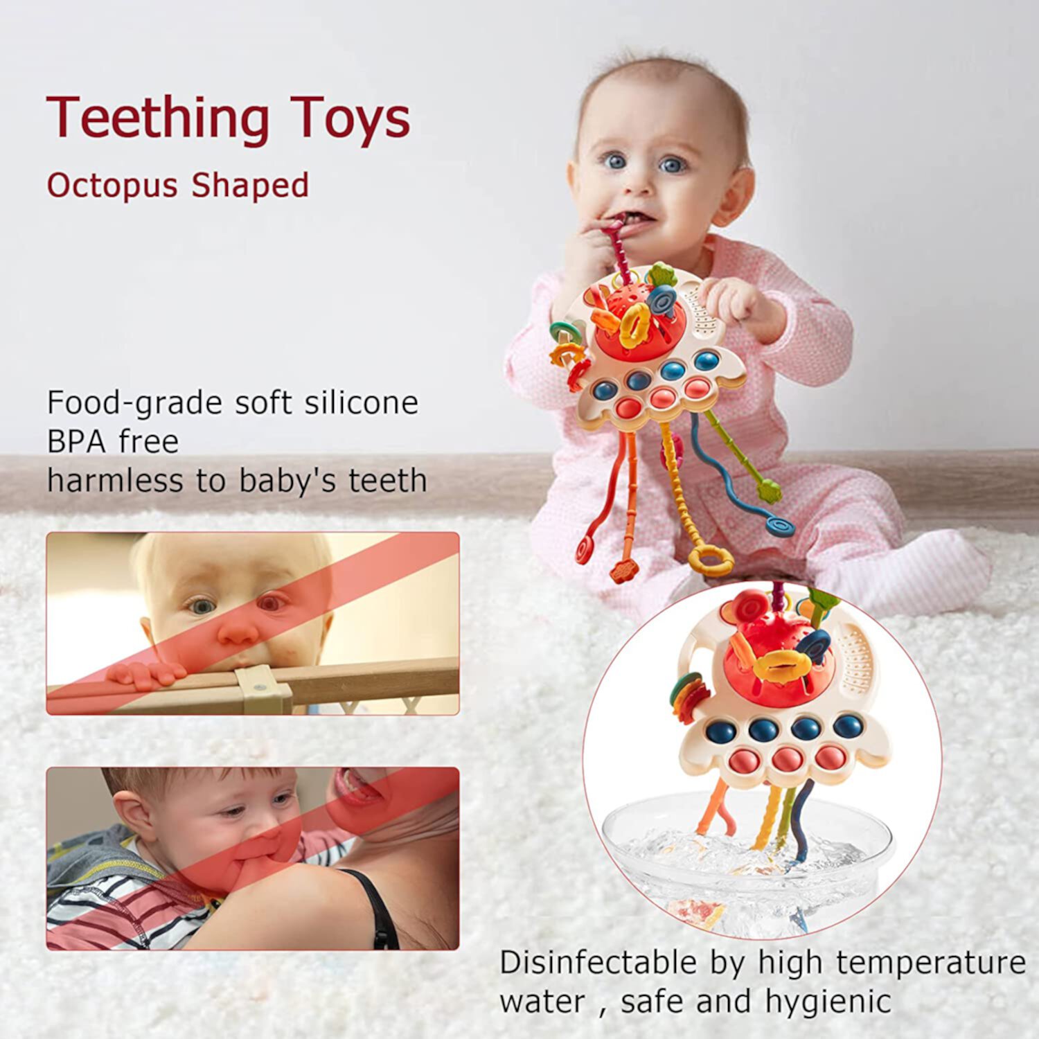 INvench Baby Toys 6-12 Months,Pull String Teething Sensory Toys for 1 Year Old INvench