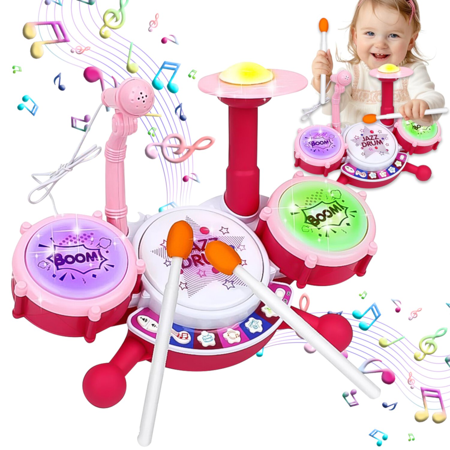 Kids Drum Set, Musical Toys for Toddlers 1-3, Learning Toys for 3 4 5 6 7 Year Old Girls Boys Birthday Gift Sytle-Carry