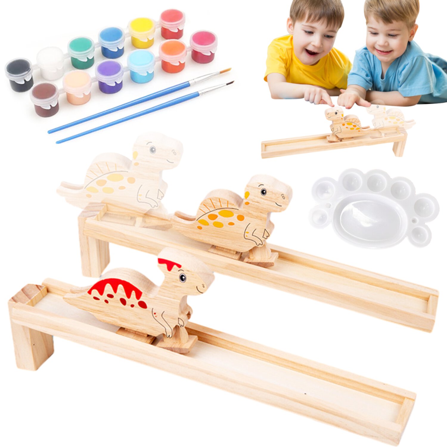 Wooden Ramp Dinosaur Toys 2 Pack, Montessori Toys for Toddlers Boys Girls Gift, Toys for 3+ Years Old Boys Girls Sytle-Carry