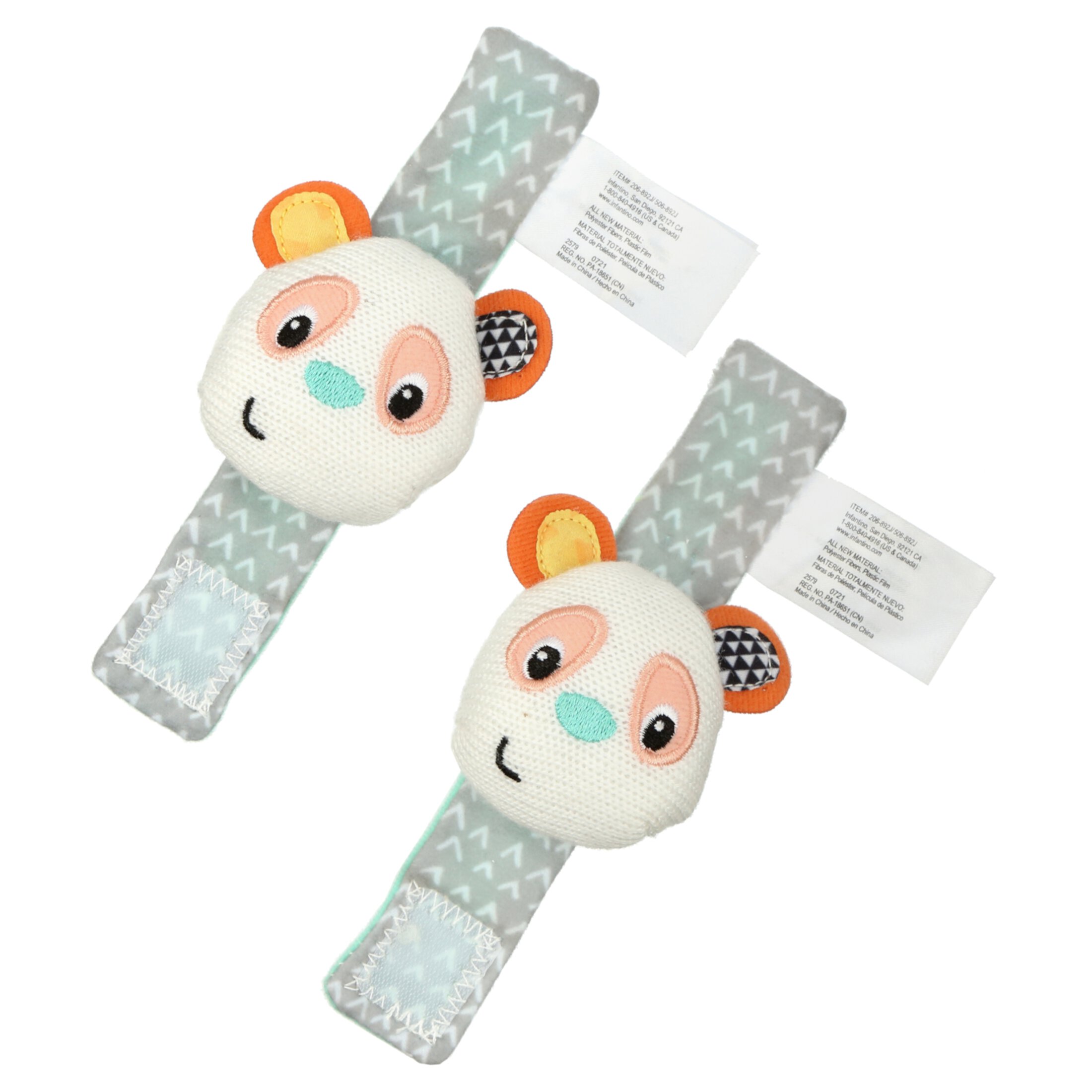 Infantino See Play N' Go Baby Wrist Rattles, Monkey and Panda, for Babies 0+ Months, 2-Count INFANTINO