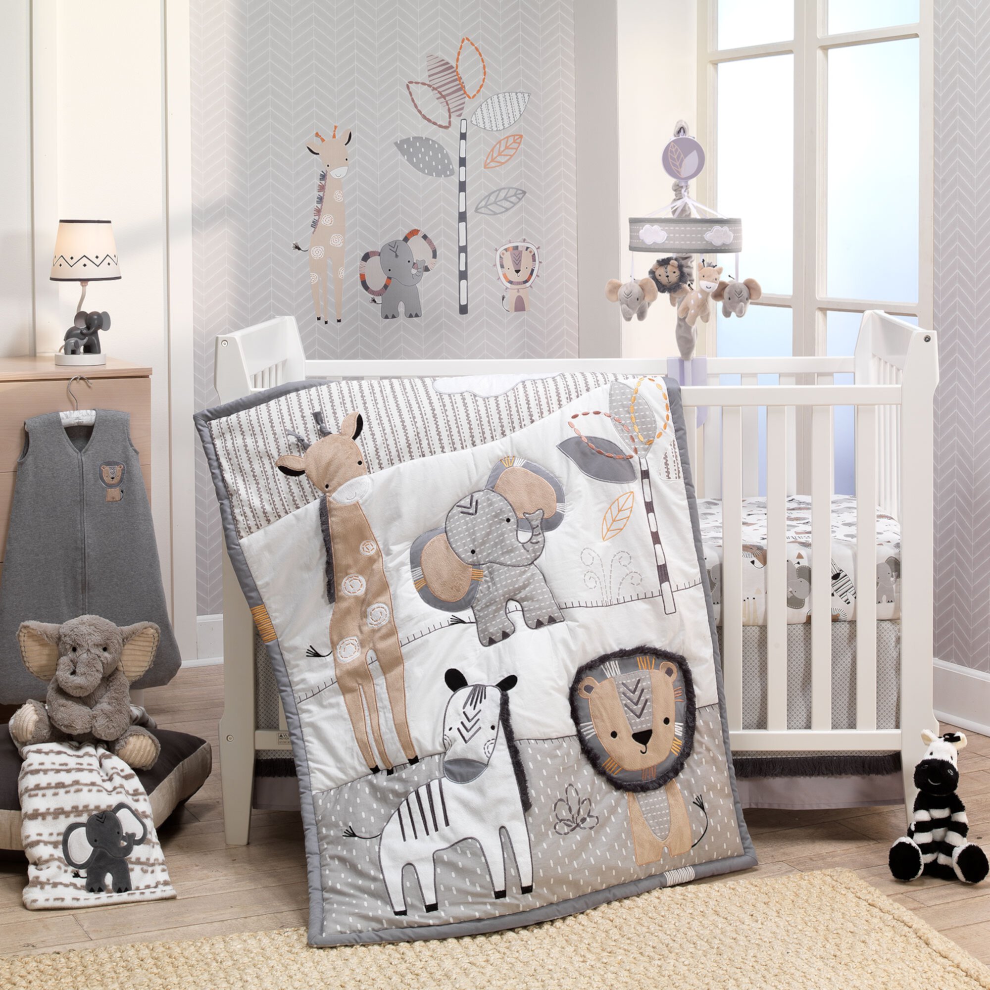 Lambs & Ivy Jungle Safari White/Tan Plush Minky Elephant Nursery Baby Blanket Lambs & Ivy