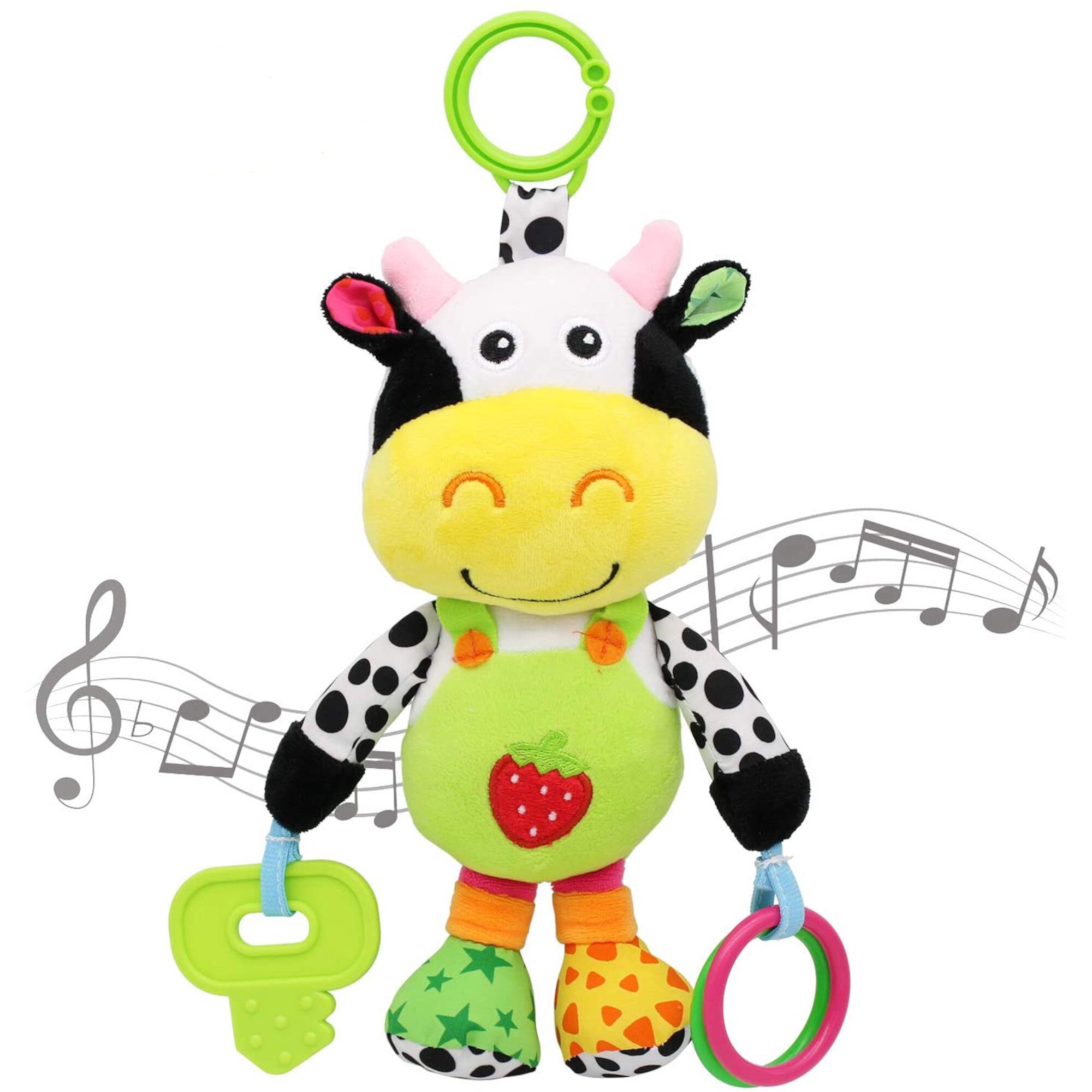 VATENIC Baby Car Seat Toys with 32 Kinds of Music and Teether,  Hanging Stroller Toys, Suitable for 0-12 Months of Baby (Cows) VATENIC