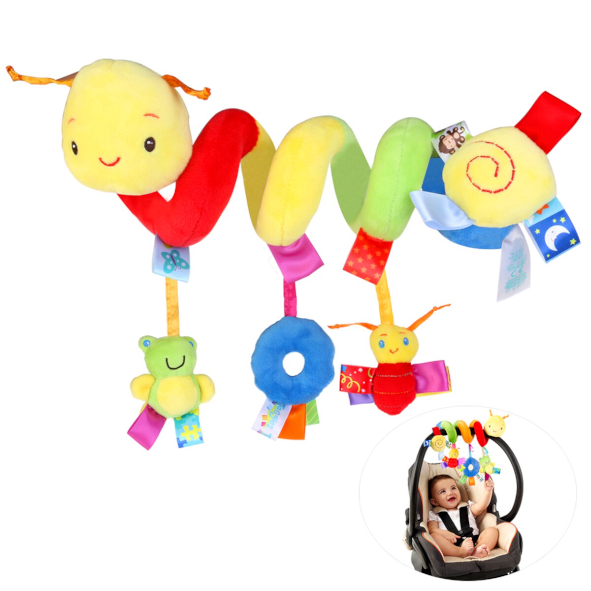 Carseat Toys for Infants 0-6 Months Spiral Stroller Toys Newborn Toys, Plush Hanging Baby Rattle Sensory Toys 0-6 Months for Crib Mobile Bassinet for 0 3 6 9 12 Boys Girls Ideal Gifts LongYTong