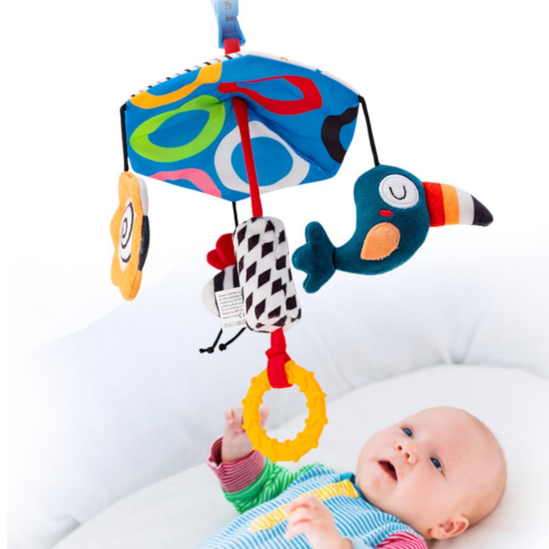 Baby Toys for 0 3 6 9 to 12 Months,Sensory Learning Toy Newborn Stroller Car Seat Crib Travel Activity Plush Animal Soft Rattles Teether Hanging Bell Plush Toys(Blue Bird) YURSIN