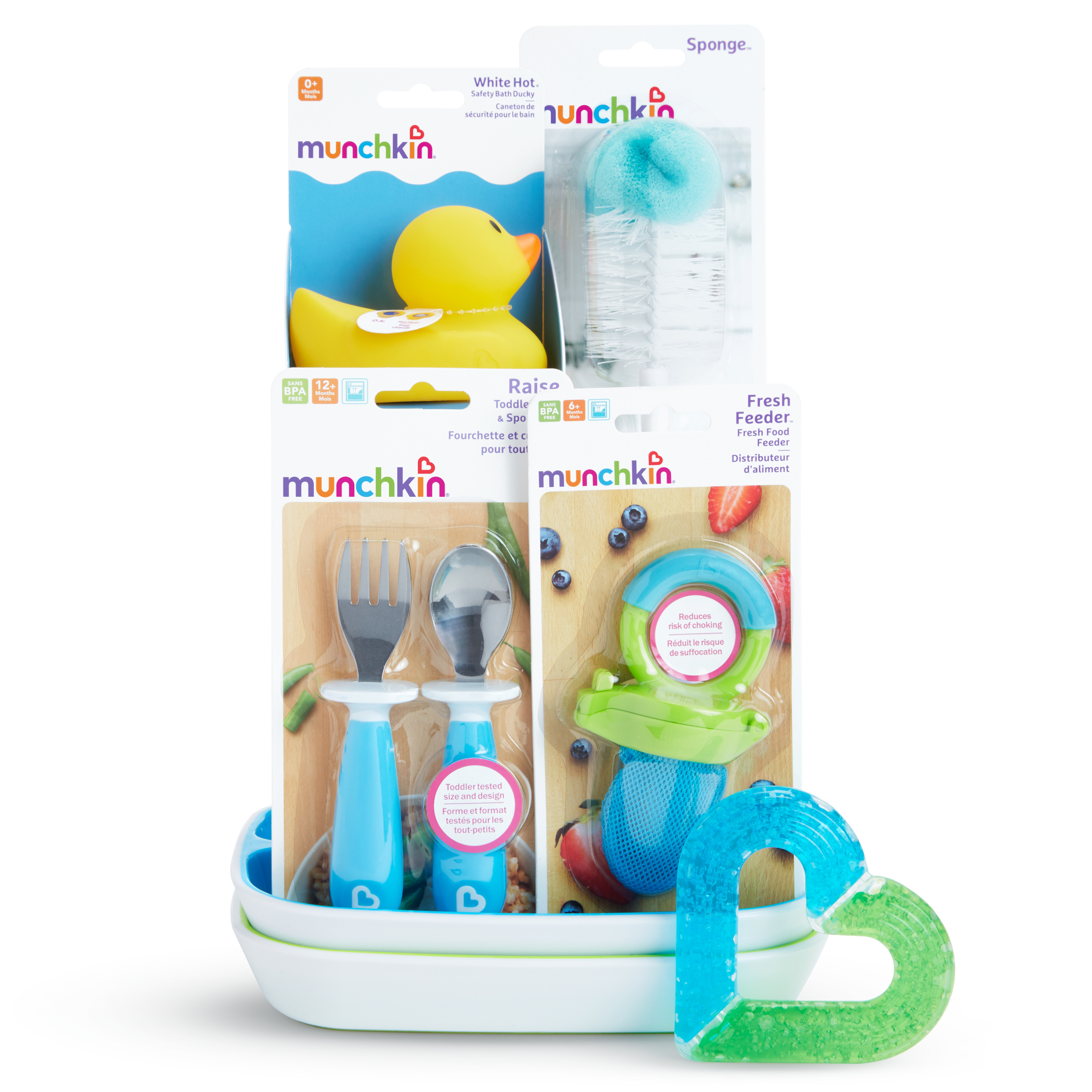 Munchkin® New Beginnings Baby Gift Set, Includes Feeding Utensils, Divided Plates, Bottle Brush, Bath Toy and Teether, Blue Visit the Munchkin Store