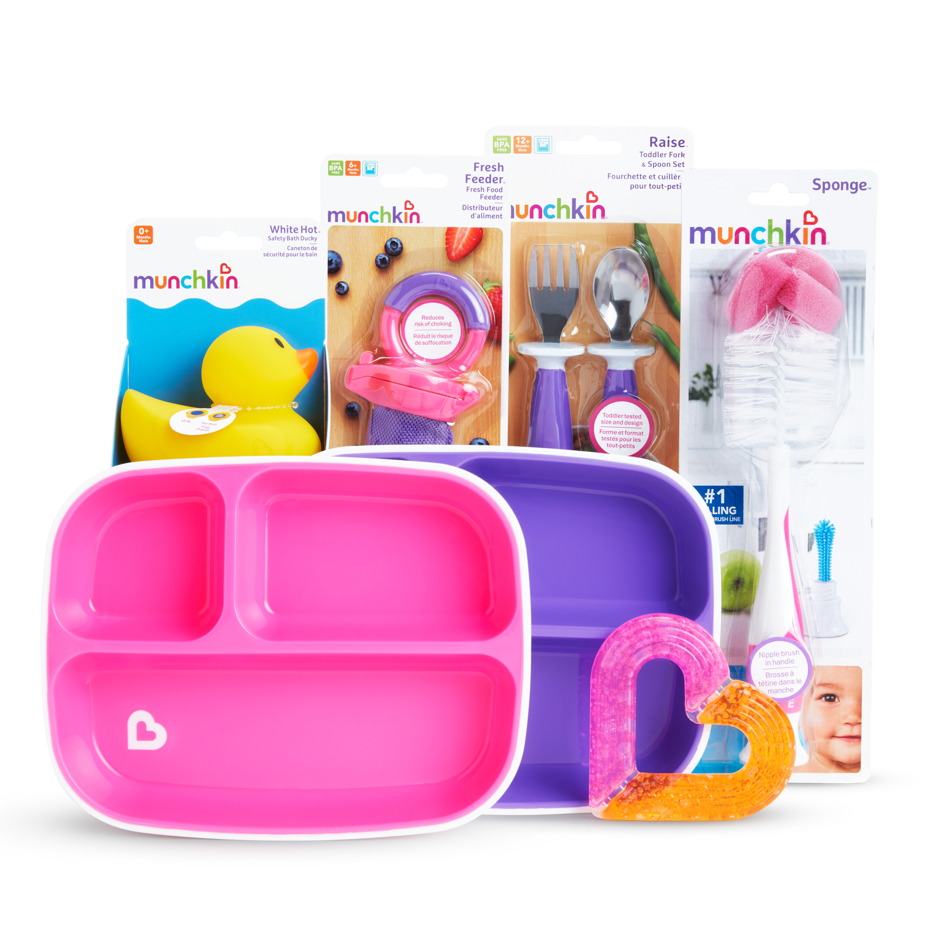 Munchkin New Beginnings Gift Basket, Great for Baby Showers, Includes 6 Baby Products, Pink Visit the Munchkin Store