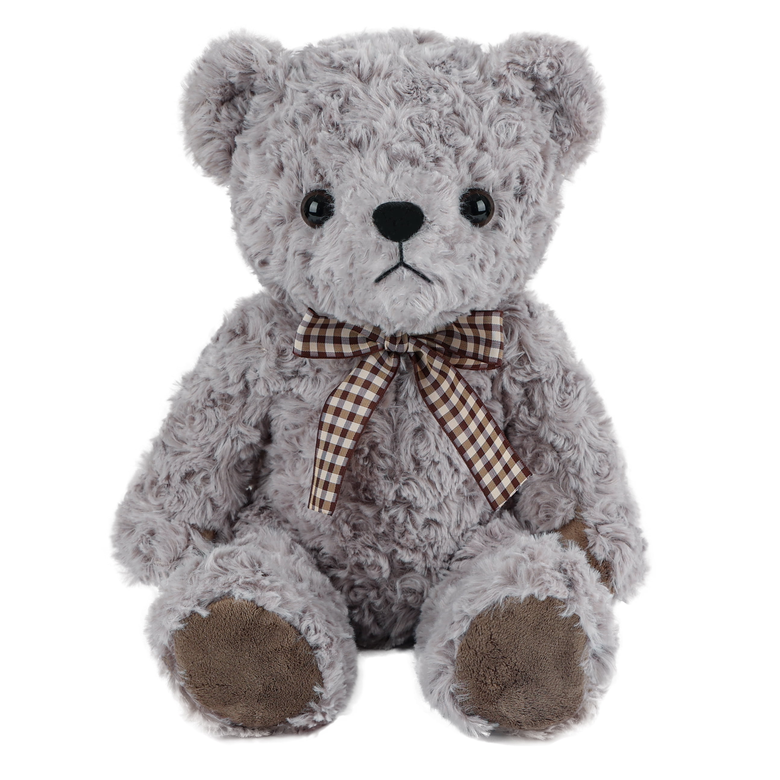 WEIGEDU Classic Fluffy Gray Teddy Bear Plush Toys Stuffed Animals with Vintage Lattice Tie, 11.8 inches Weigedu