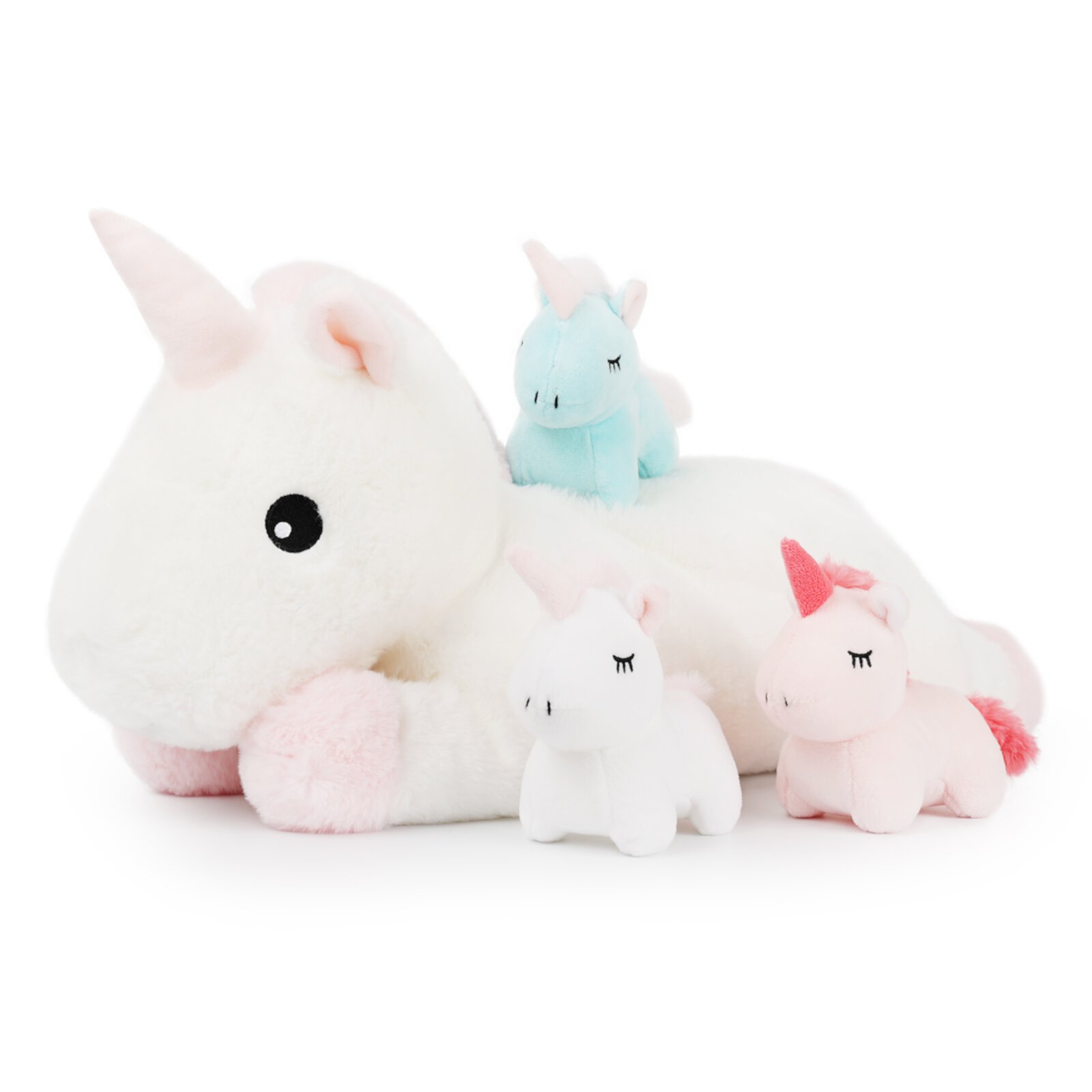 WEIGEDU Mother and Kids Plush Toys Unicorns Stuffed Animals, 4 in 1 Plush Mommy Unicorn Set with 3 Babies Unicorns, Set of 4, 18 inches Weigedu