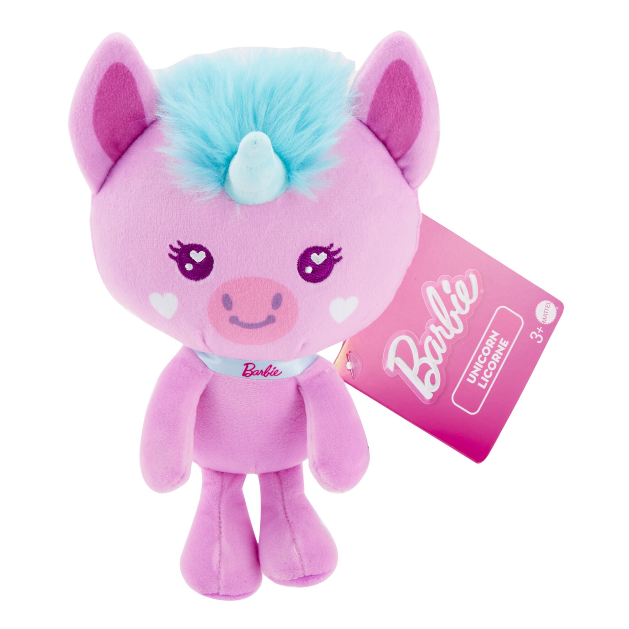 Barbie Stuffed Animal, 7-inch Pink Pet Unicorn Plushie with Glitter Collar Barbie