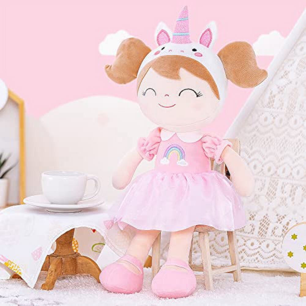 Lazada Plush Dolls Baby Girl Gifts Tanned Baby Doll Soft Girl Toys Bronze Pink Dress 16" LAZADA