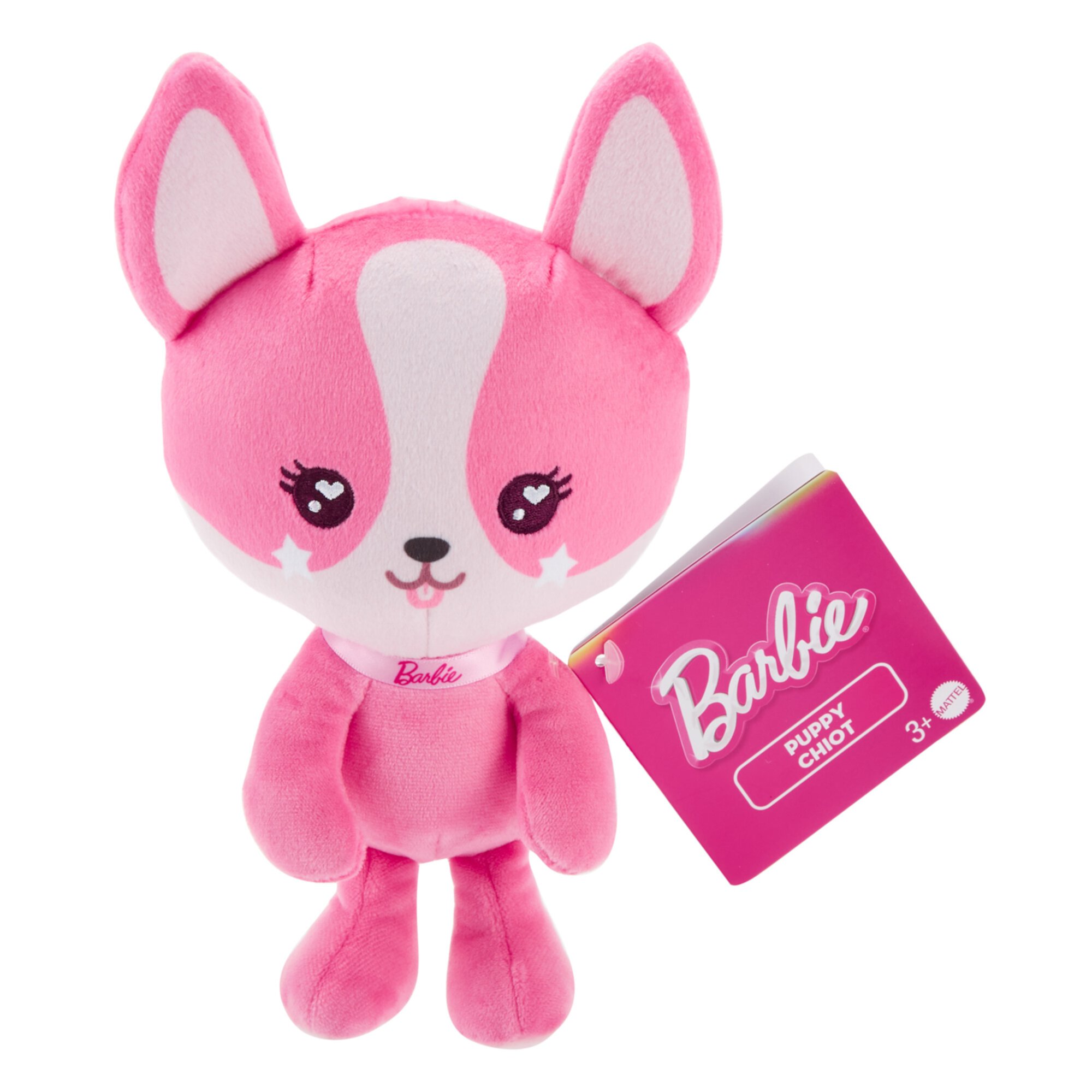 Barbie Stuffed Animal, 7-inch Pink Pet Puppy Plushie with Glitter Collar Barbie