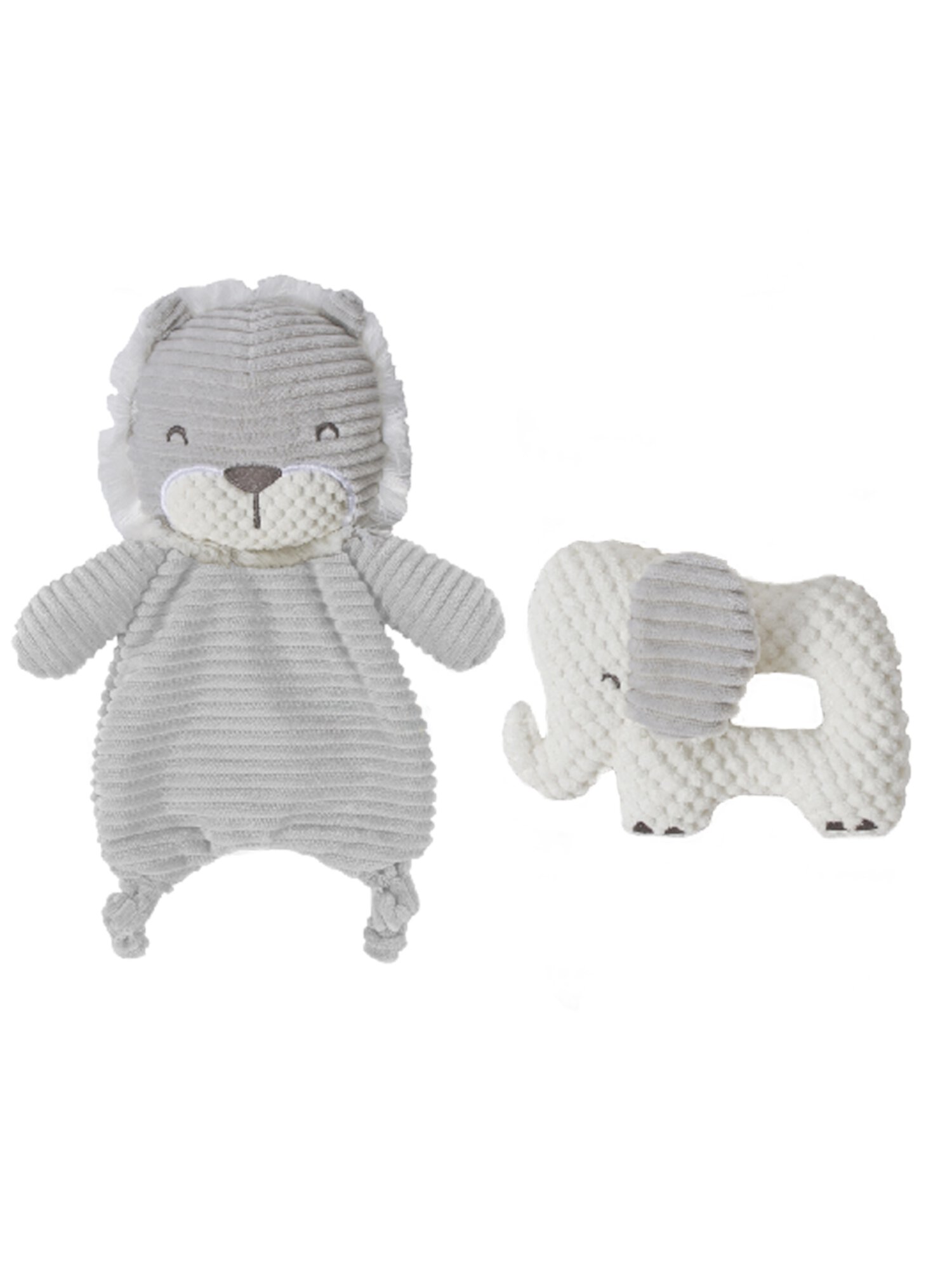 Modern Moments by Gerber Baby Boy Lovie & Rattle Toys, 2-Piece Set, Gray Lion & Elephant Modern Moments