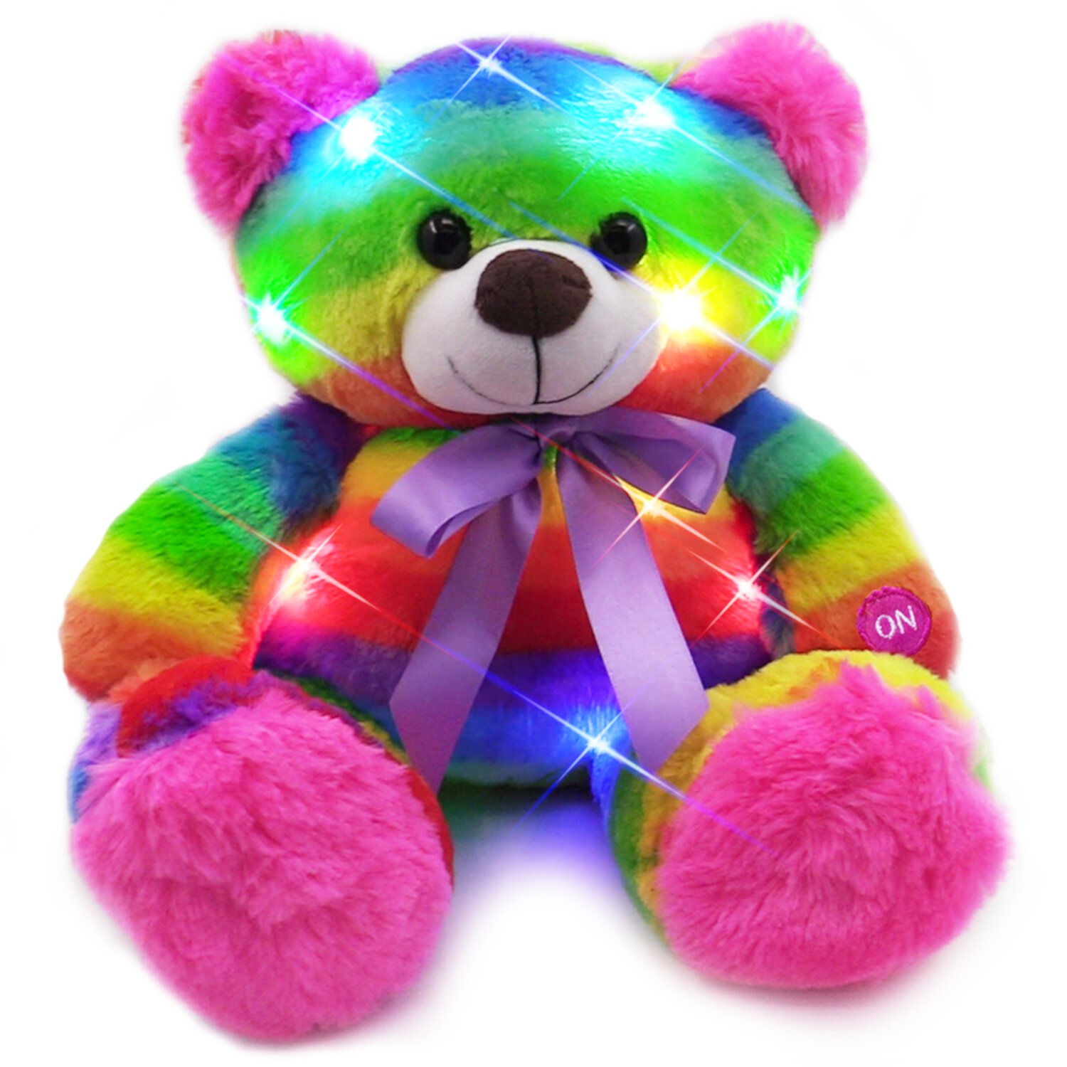 The Noodley 16" Light Up Rainbow Teddy Bear Glow Stuffed Animal Plush Night Light Toy The Noodley