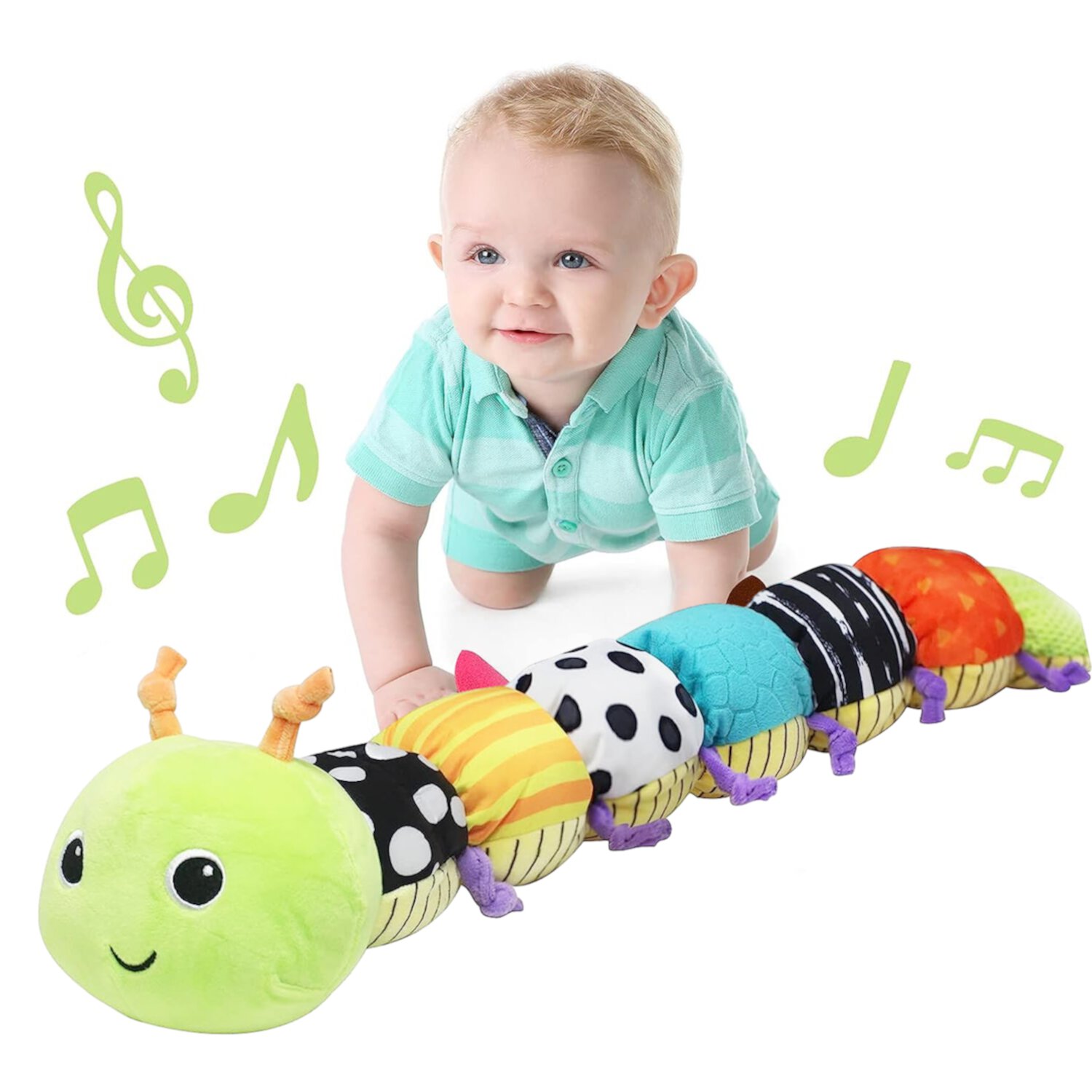 Sytle-Carry Baby Toy, Infant Baby Musical Stuffed Animal, Soft Sensory Toys, Infant Toys, Baby Toys 0-3-6-12 Months, Caterpillar, Green Sytle-Carry